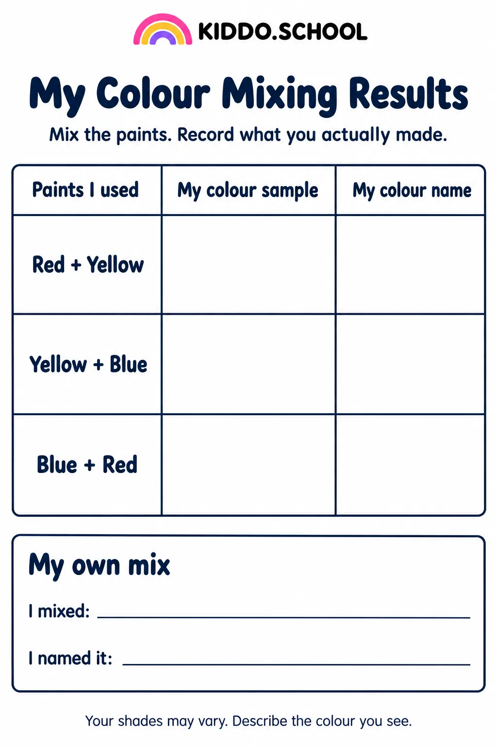 Preview of My Colour Mixing Results