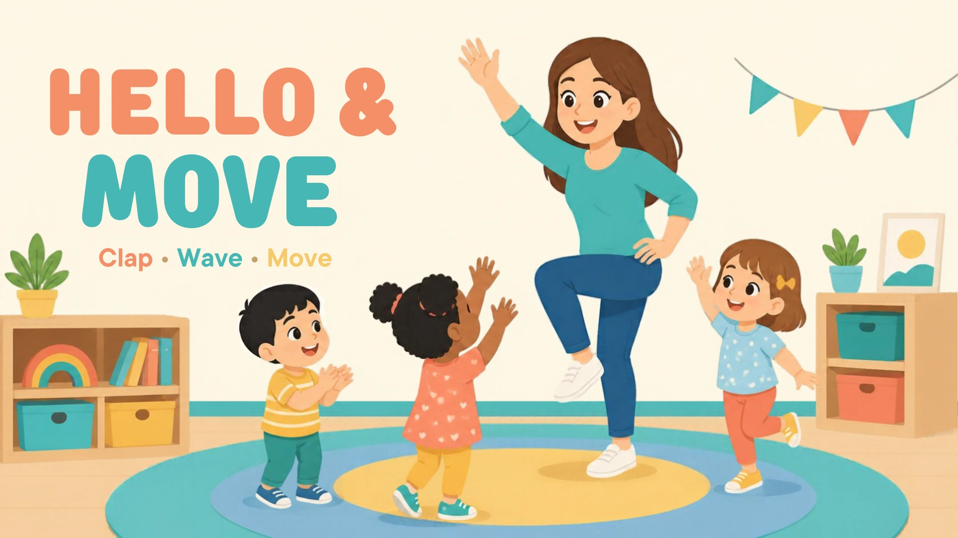 Teacher and young children moving together during Circle Time