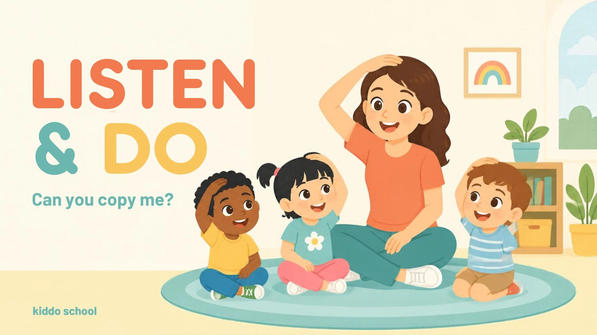 Teacher and children doing a simple listening and movement activity