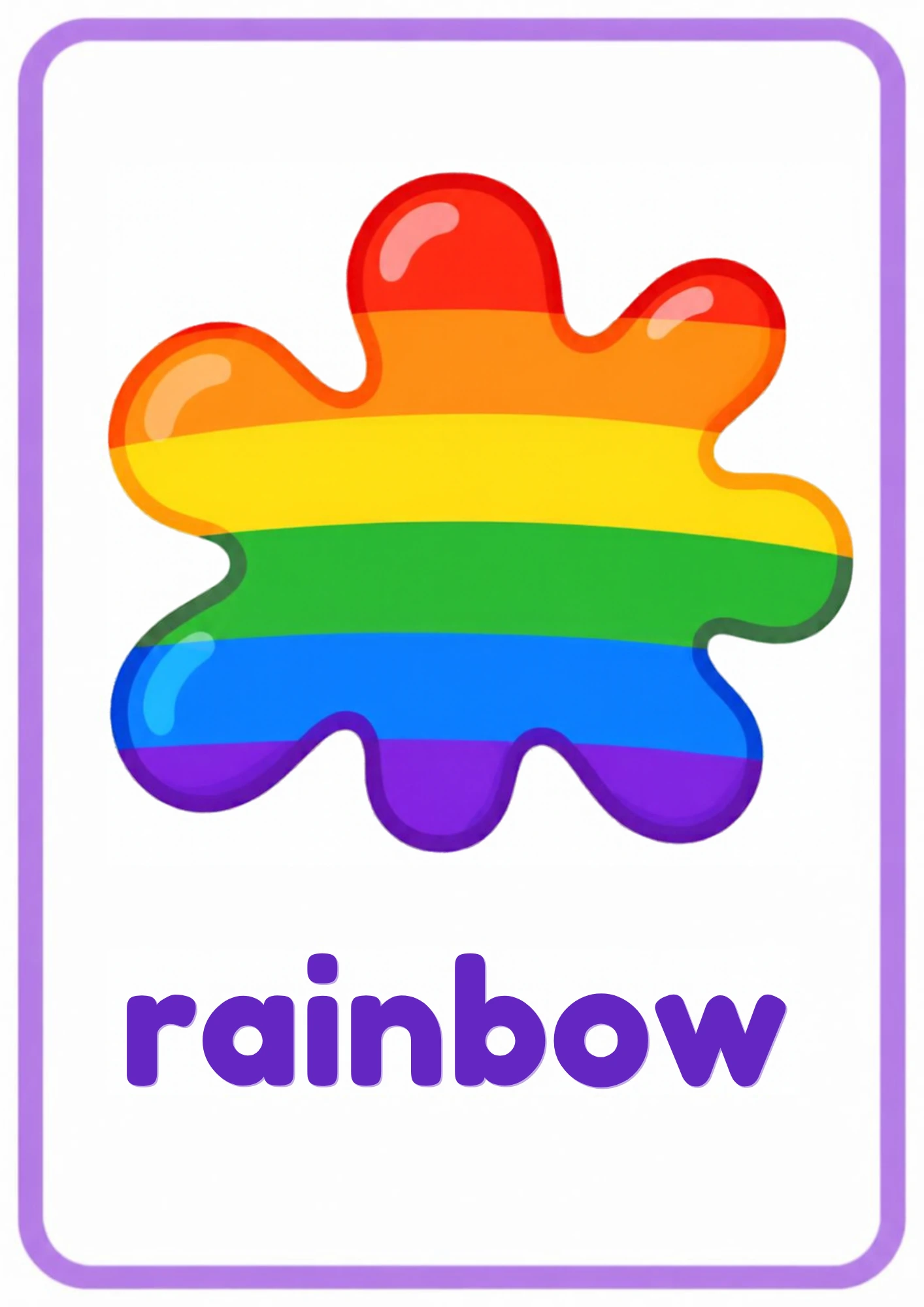The Colors flashcard set cover: a rainbow paint splash with every color of the rainbow and the word rainbow