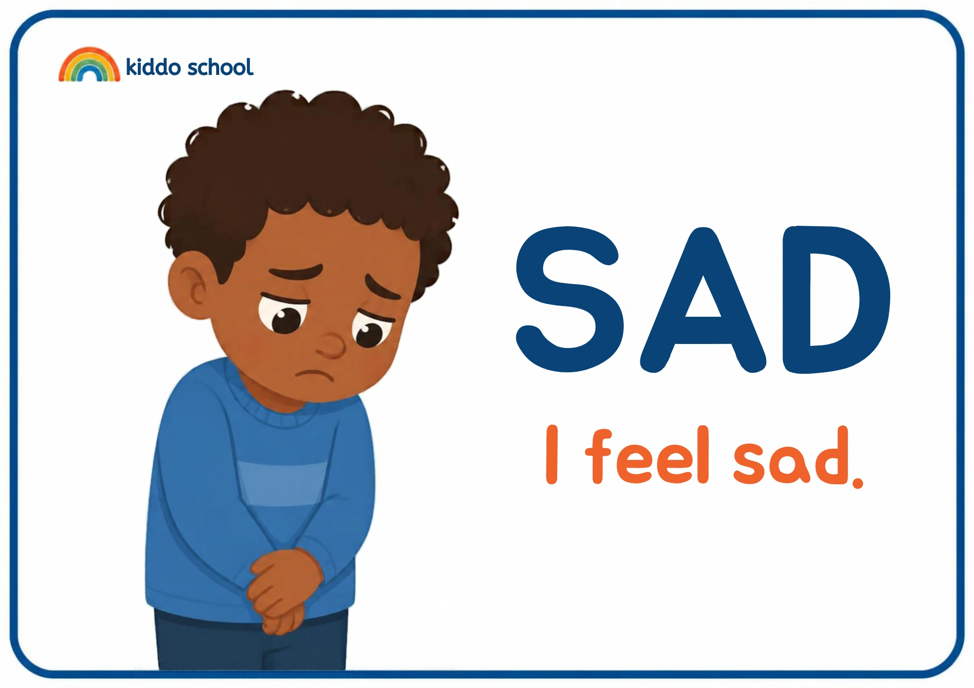 2D illustrated child showing a sad feeling