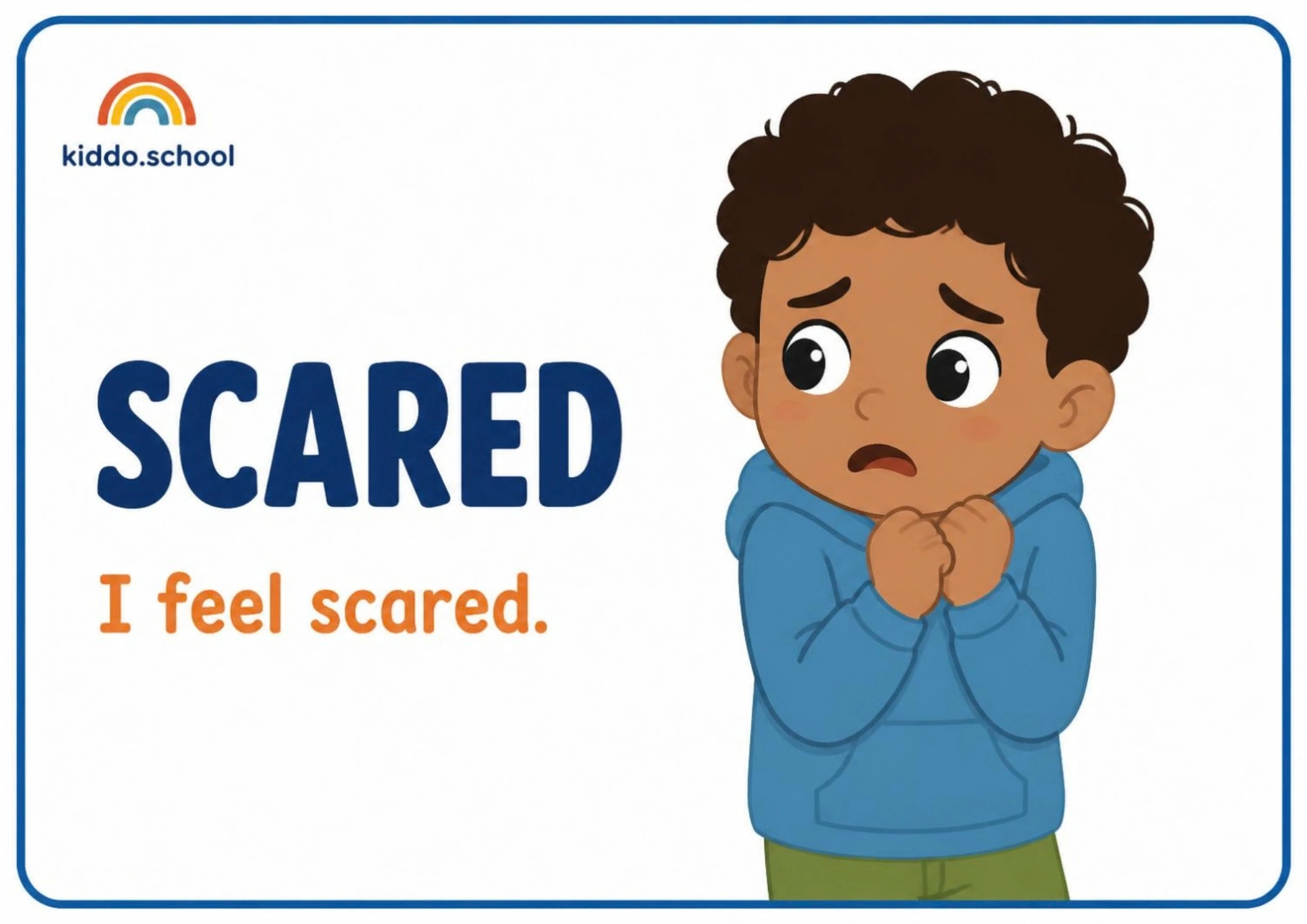 2D illustrated child showing a scared feeling