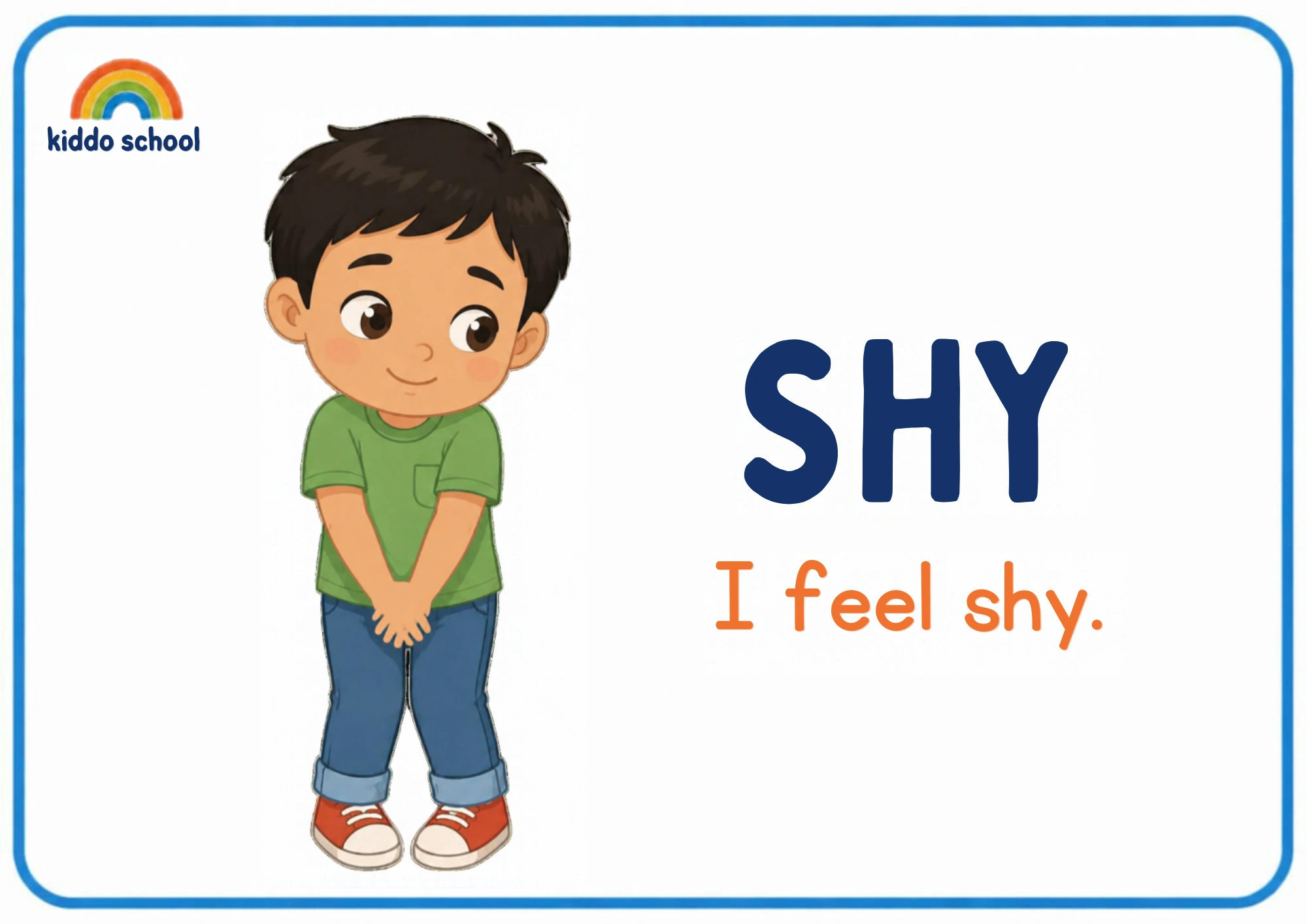 2D illustrated child showing a shy feeling