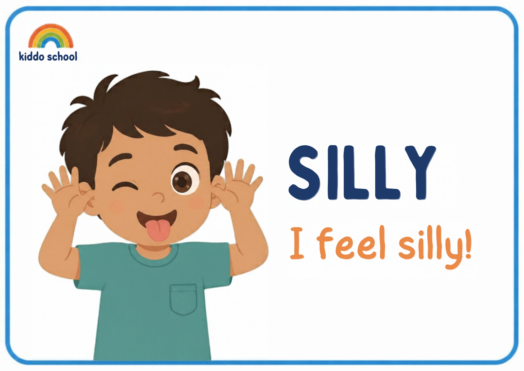 2D illustrated child showing a silly feeling