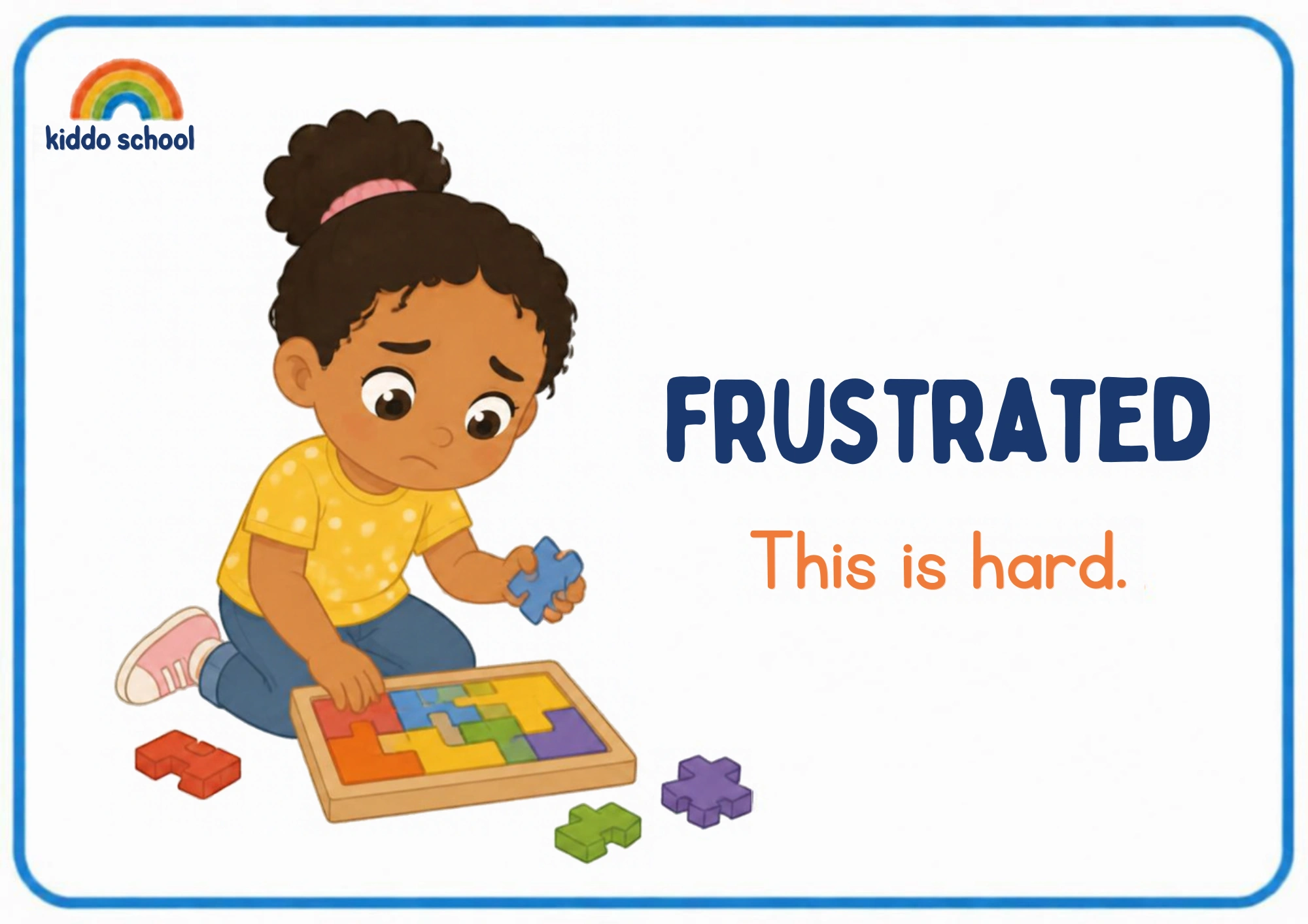 2D illustrated child showing a frustrated feeling