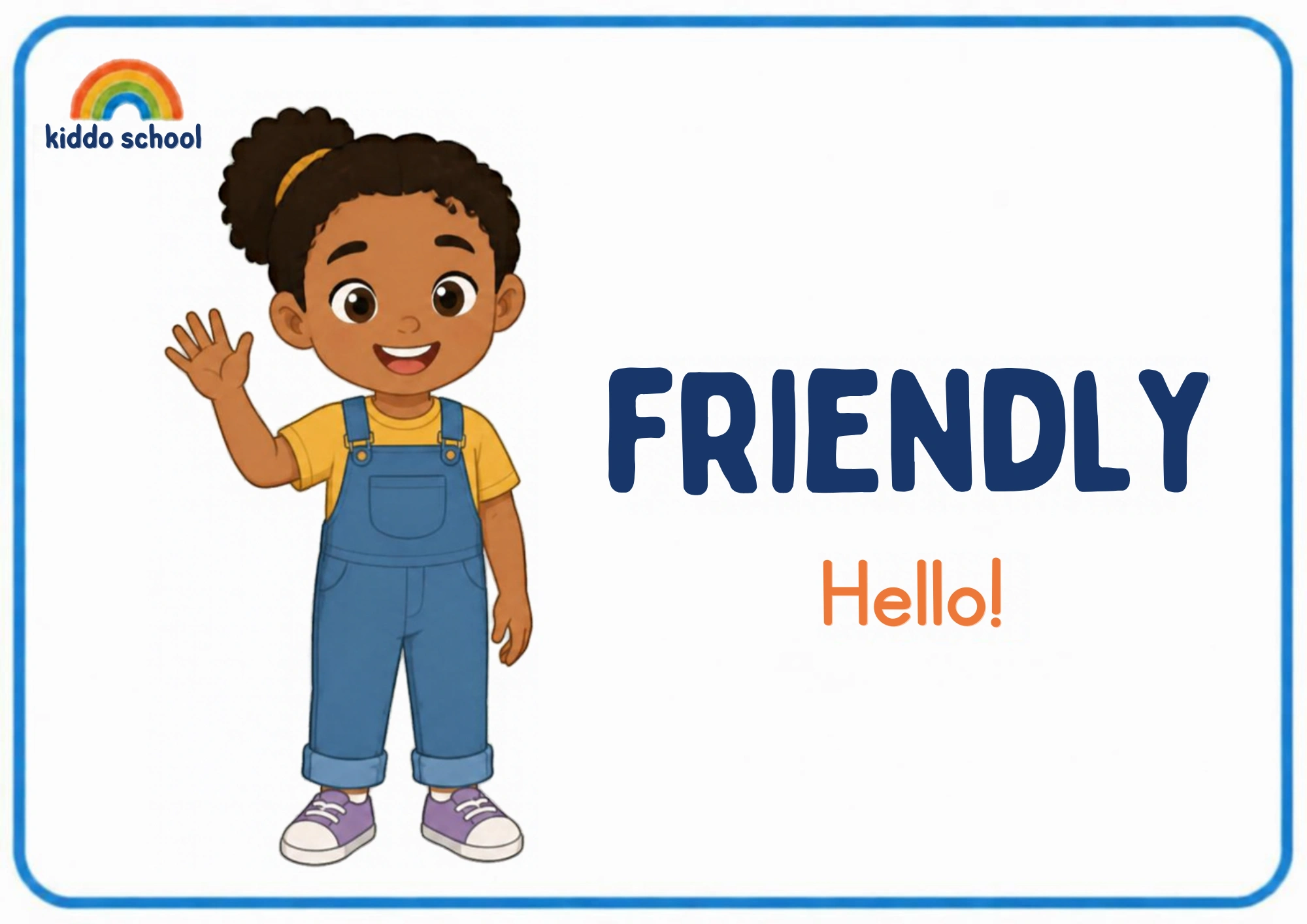 2D illustrated child giving a friendly wave