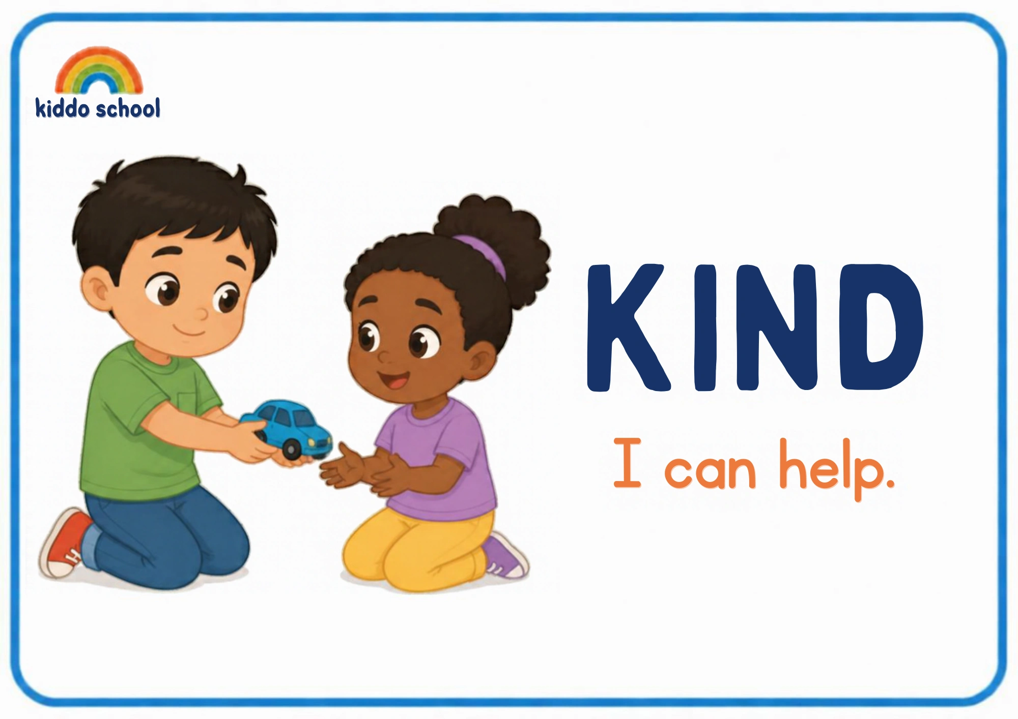 2D illustration showing a child being kind and helpful