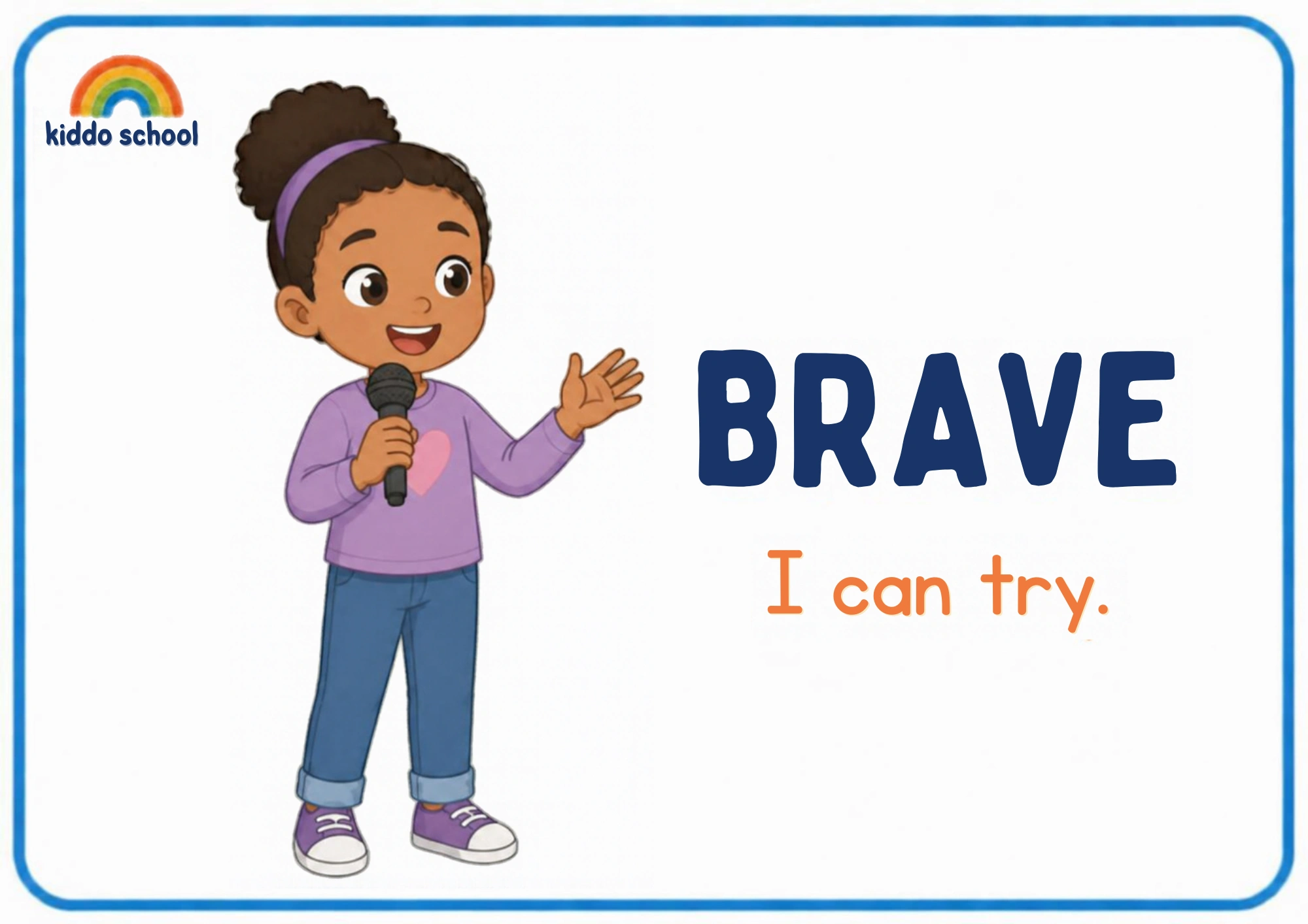 2D illustrated child showing bravery by trying