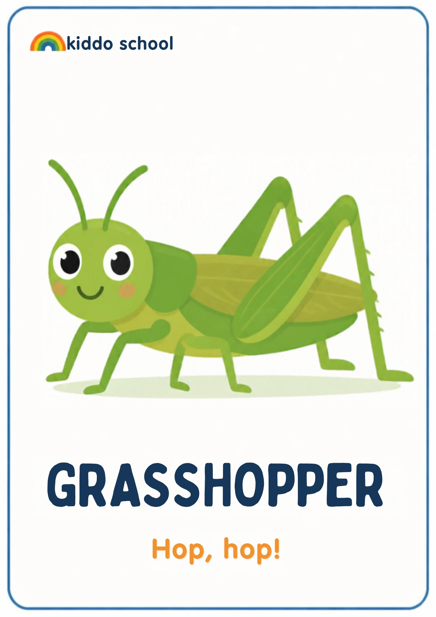 2D illustration of a green grasshopper ready to jump