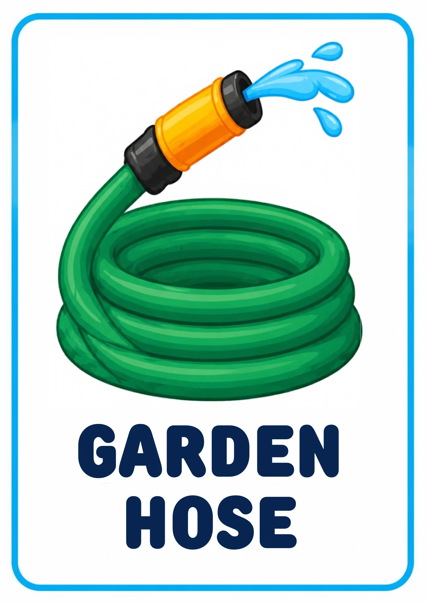 Garden hose picture card for toddlers