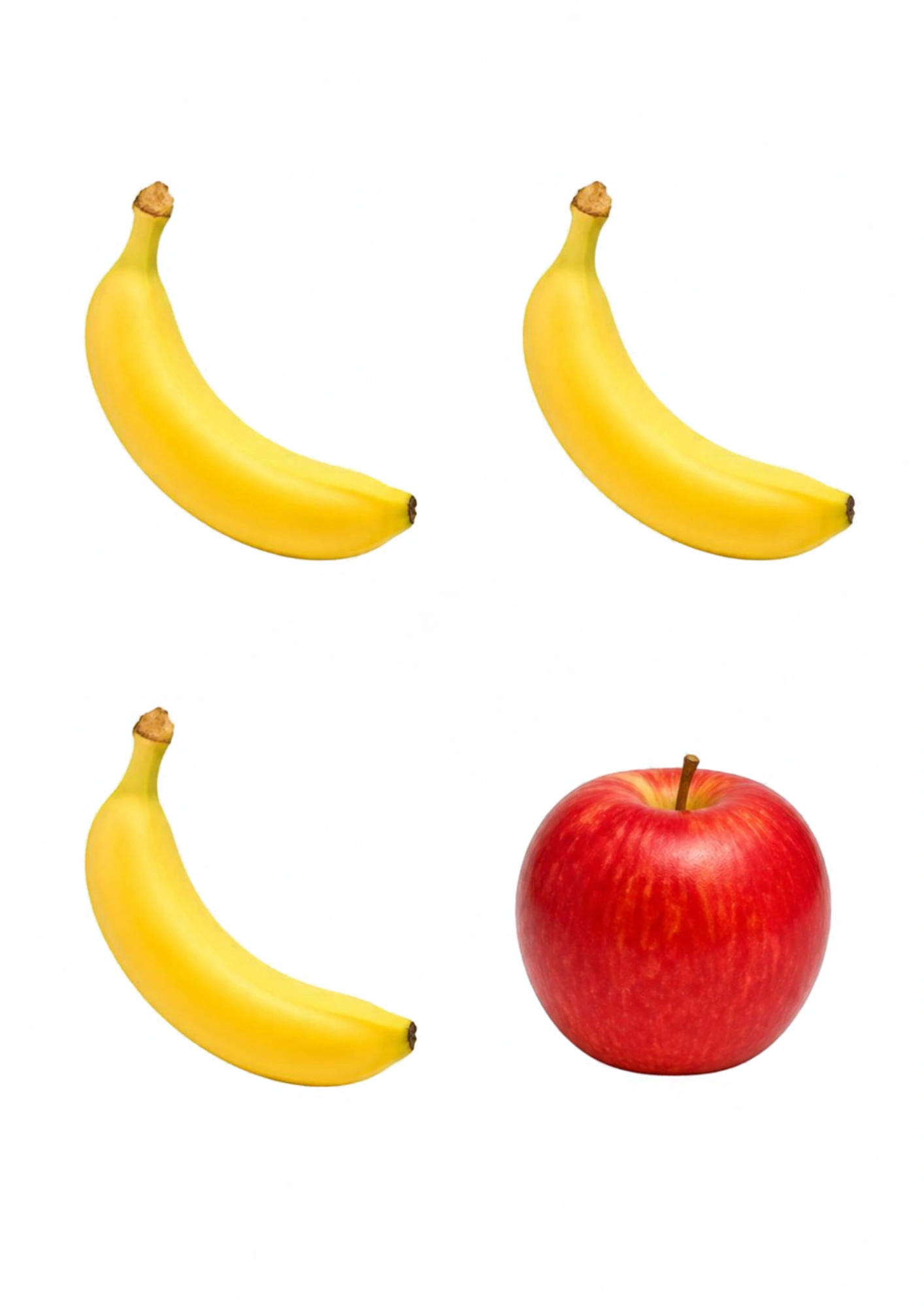 Three bananas and one apple for a toddler odd-one-out activity