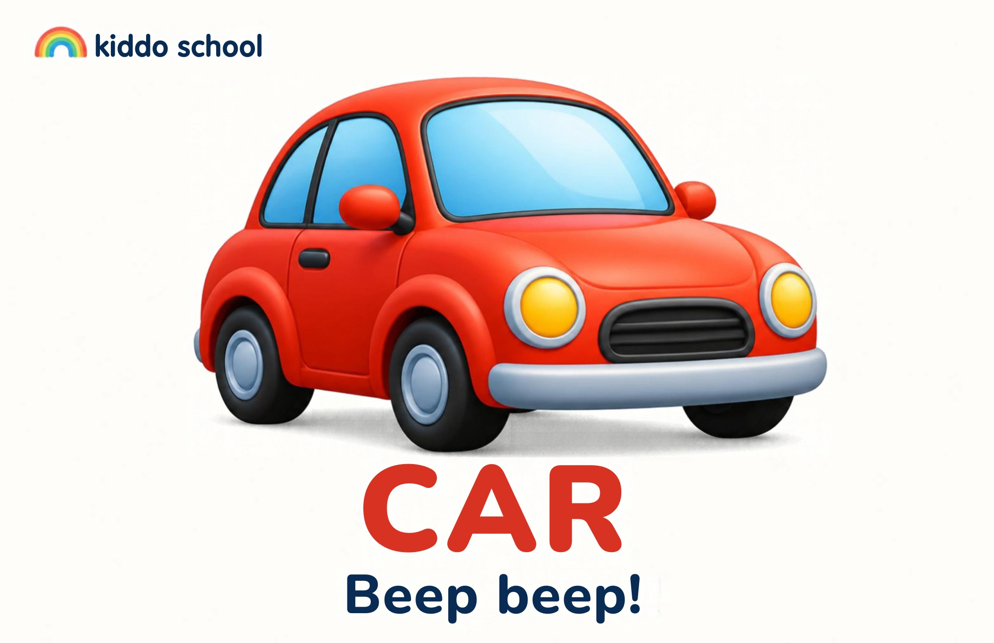 Cartoon car learning card labeled Car with Beep beep