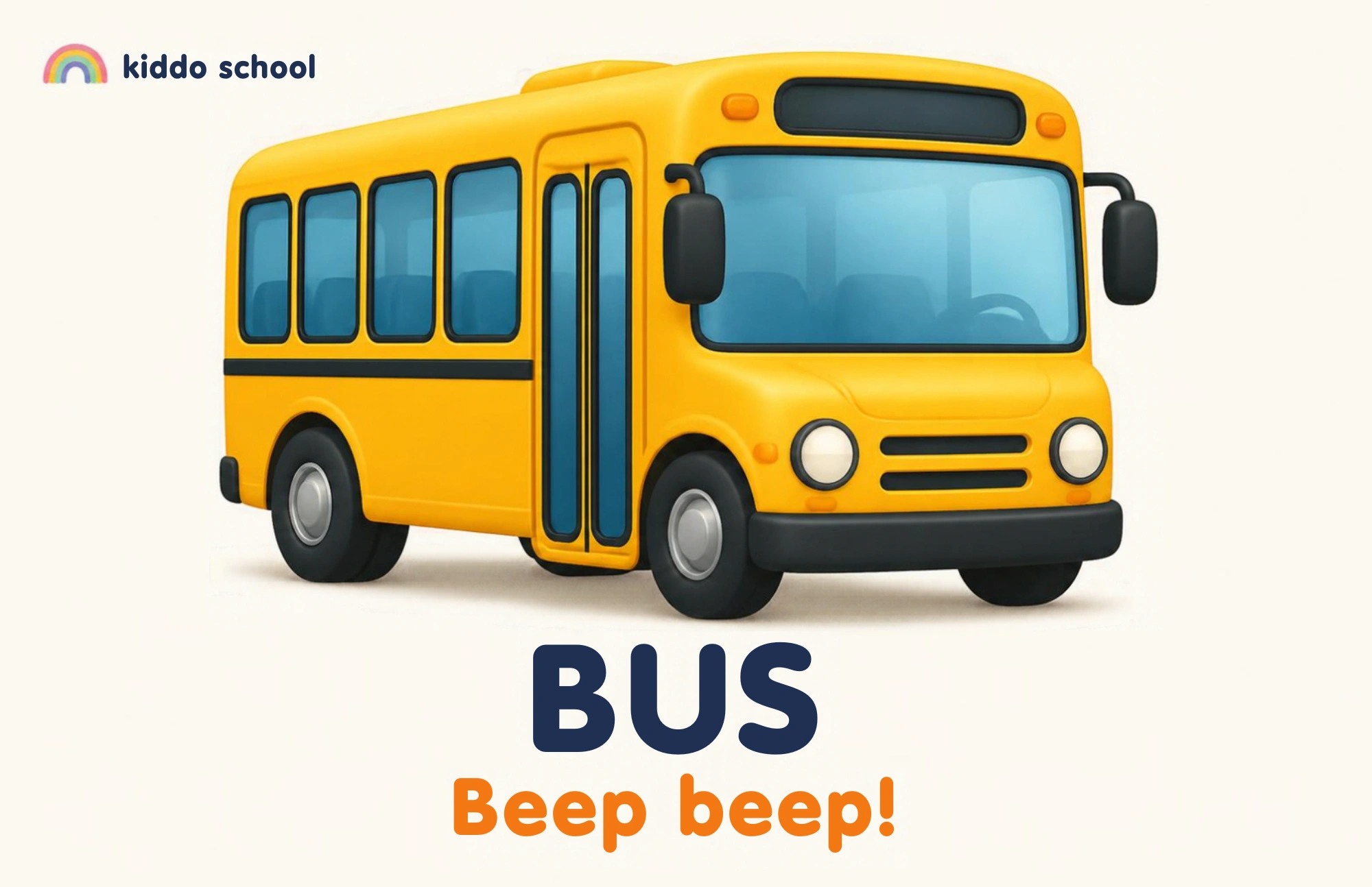 Cartoon bus learning card labeled Bus with Beep beep
