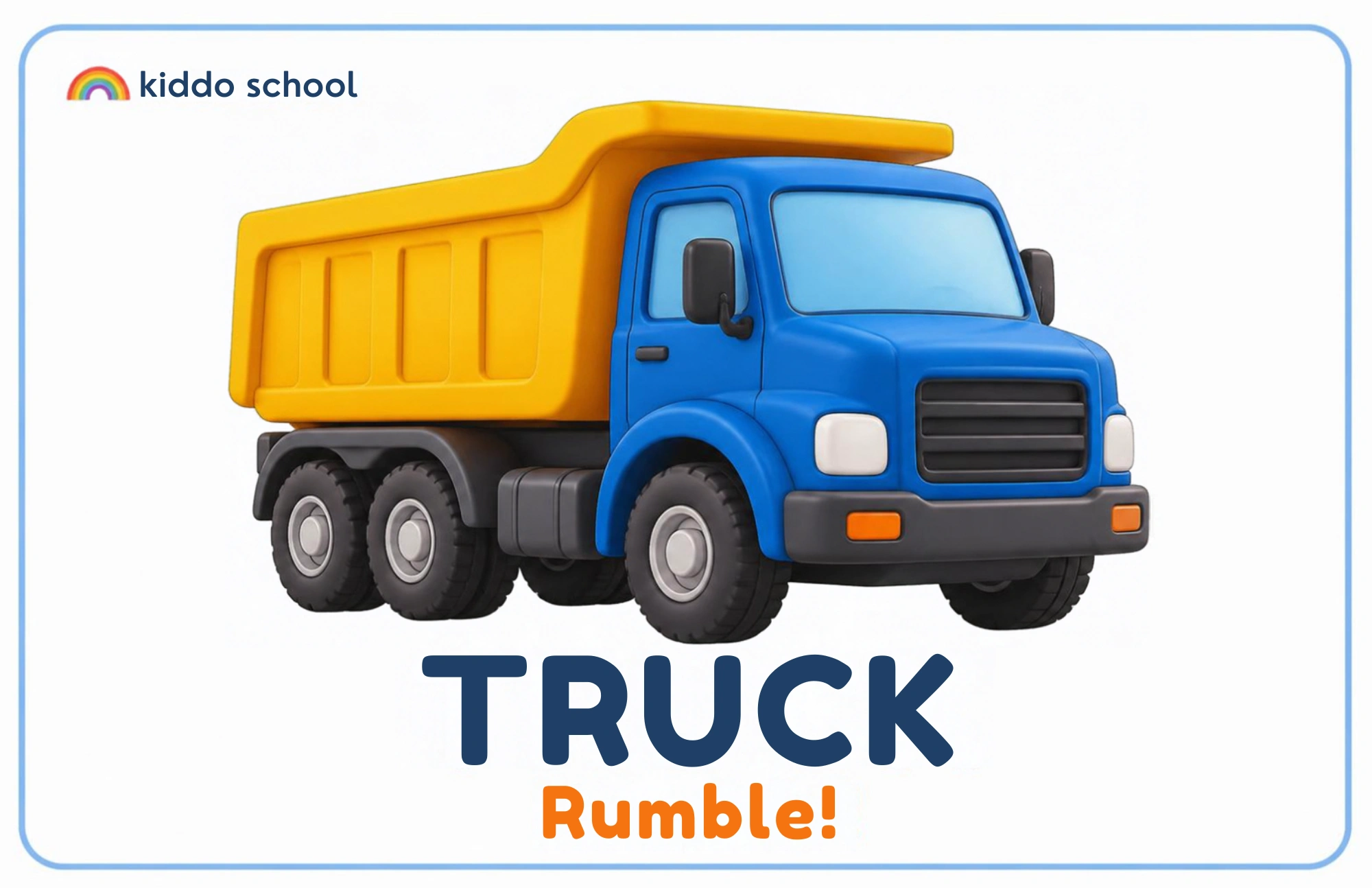 Cartoon truck learning card labeled Truck with Rumble