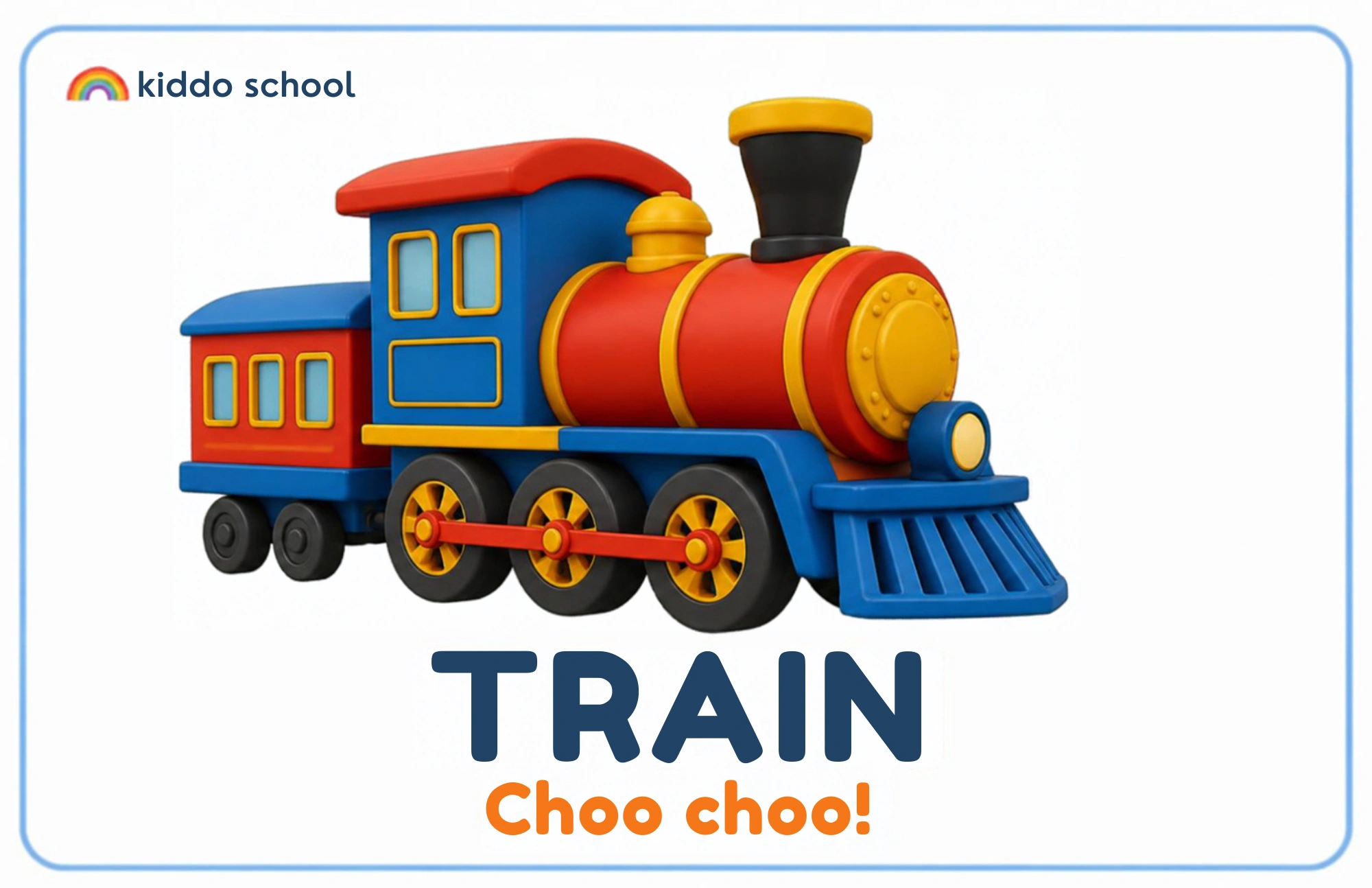Cartoon train learning card labeled Train with Choo choo