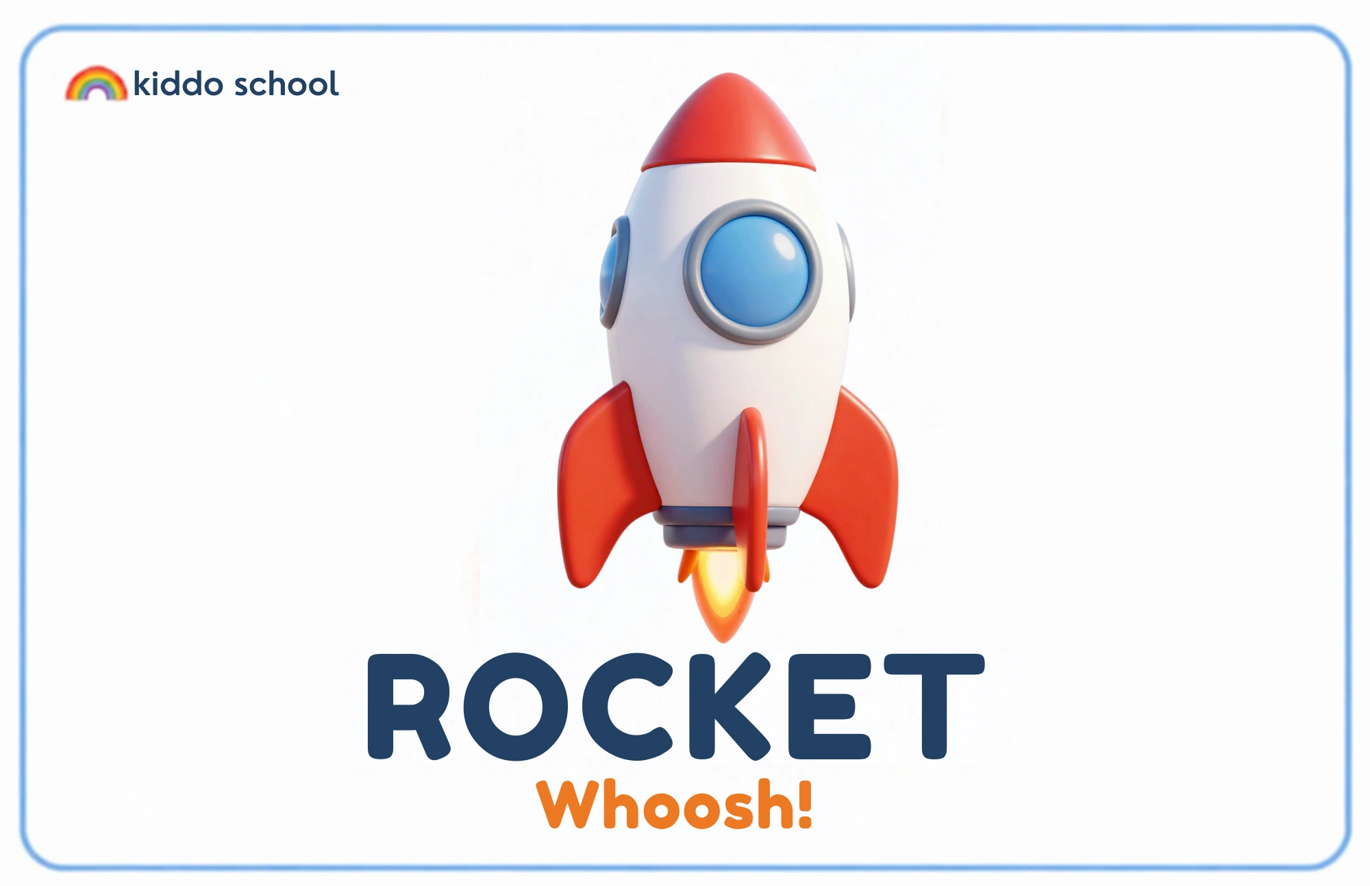 Cartoon rocket learning card labeled Rocket with Whoosh