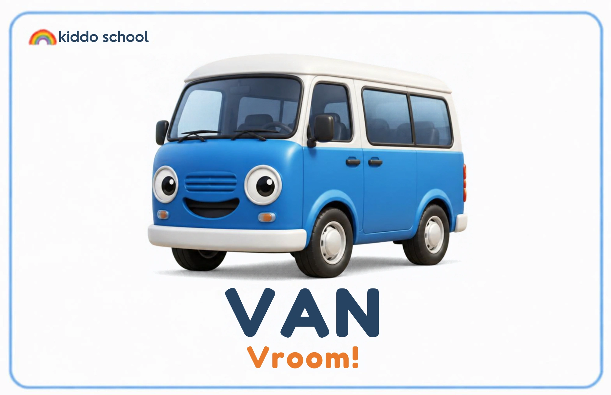 Cartoon van learning card labeled Van with Vroom