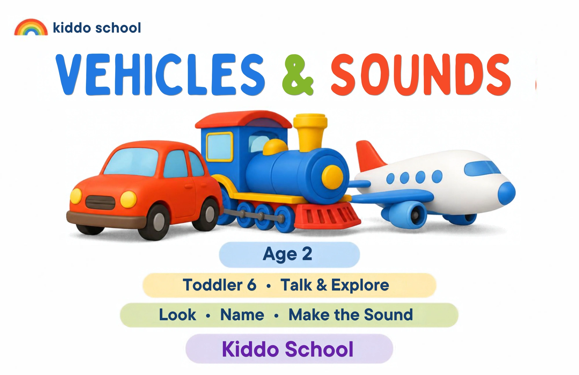 Cover of the Vehicles & Sounds flashcards set from Kiddo School