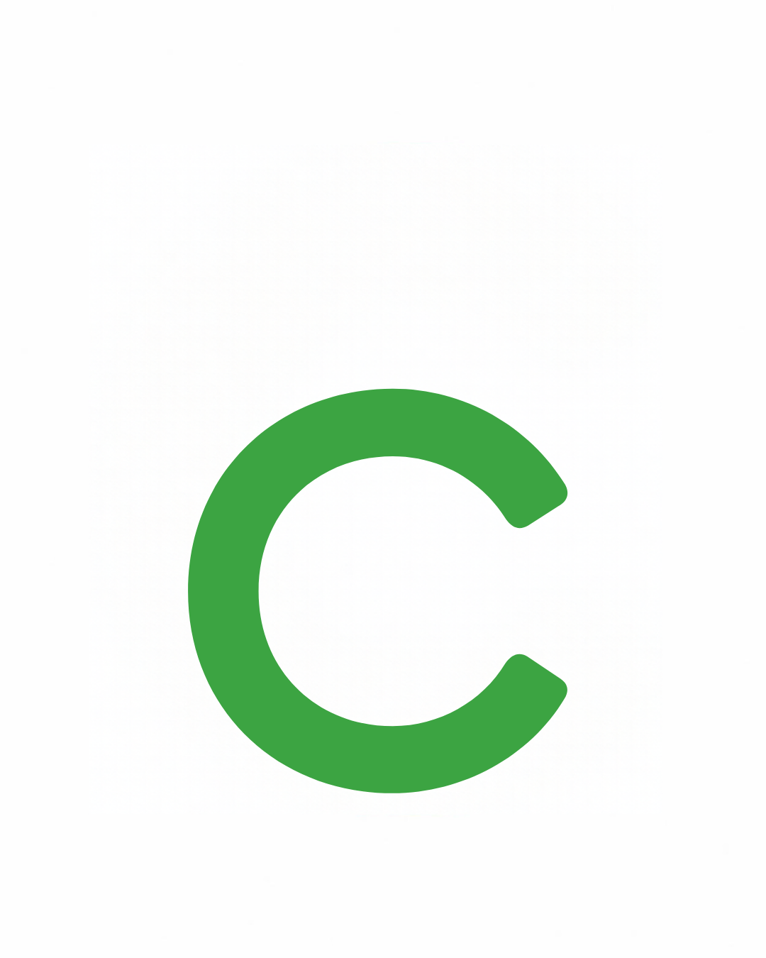 Lowercase letter card: the little letter c in its own colour on a white card, from the Kiddo School alphabet