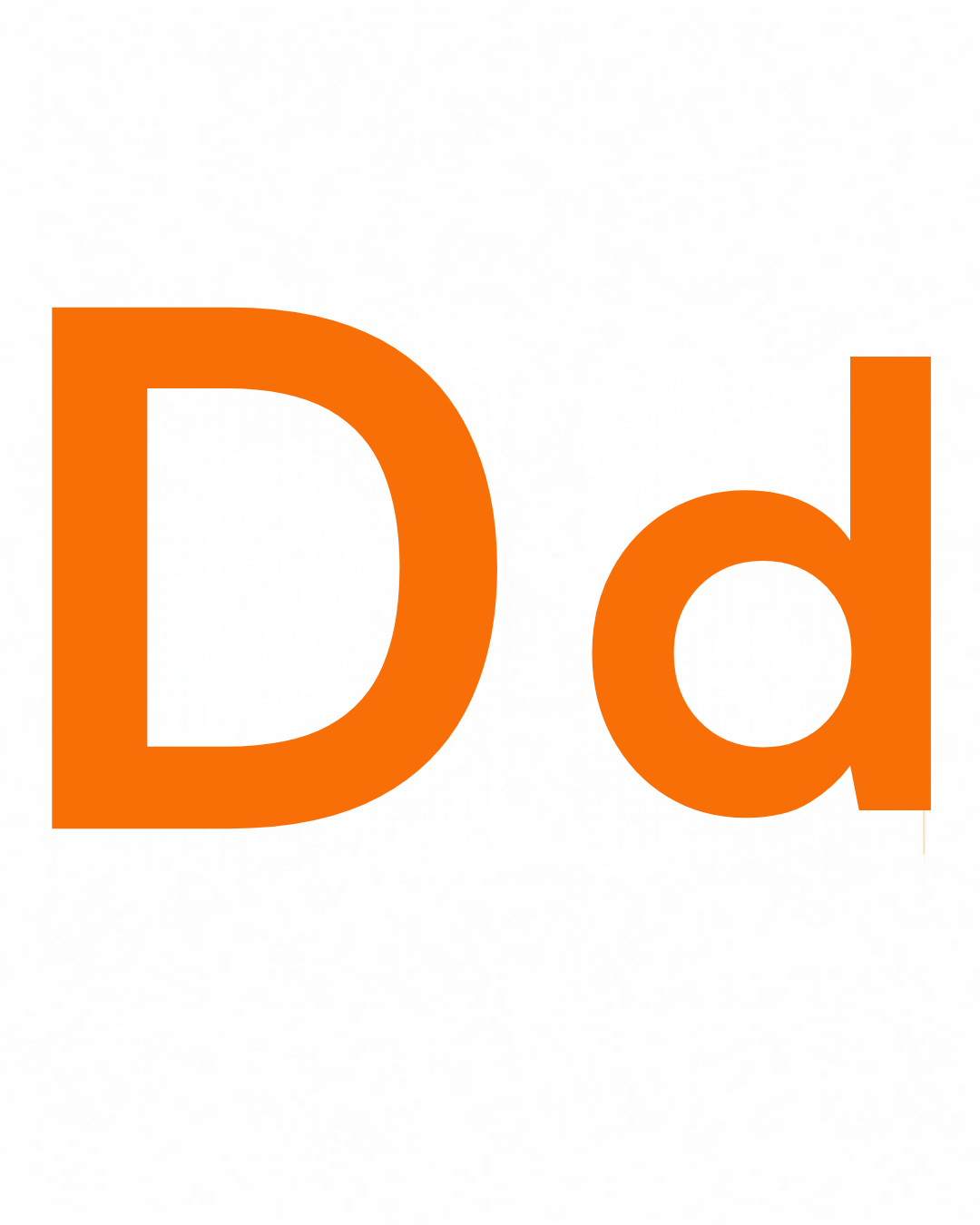Big and little letter card: D and d together on a white card, from the Kiddo School alphabet