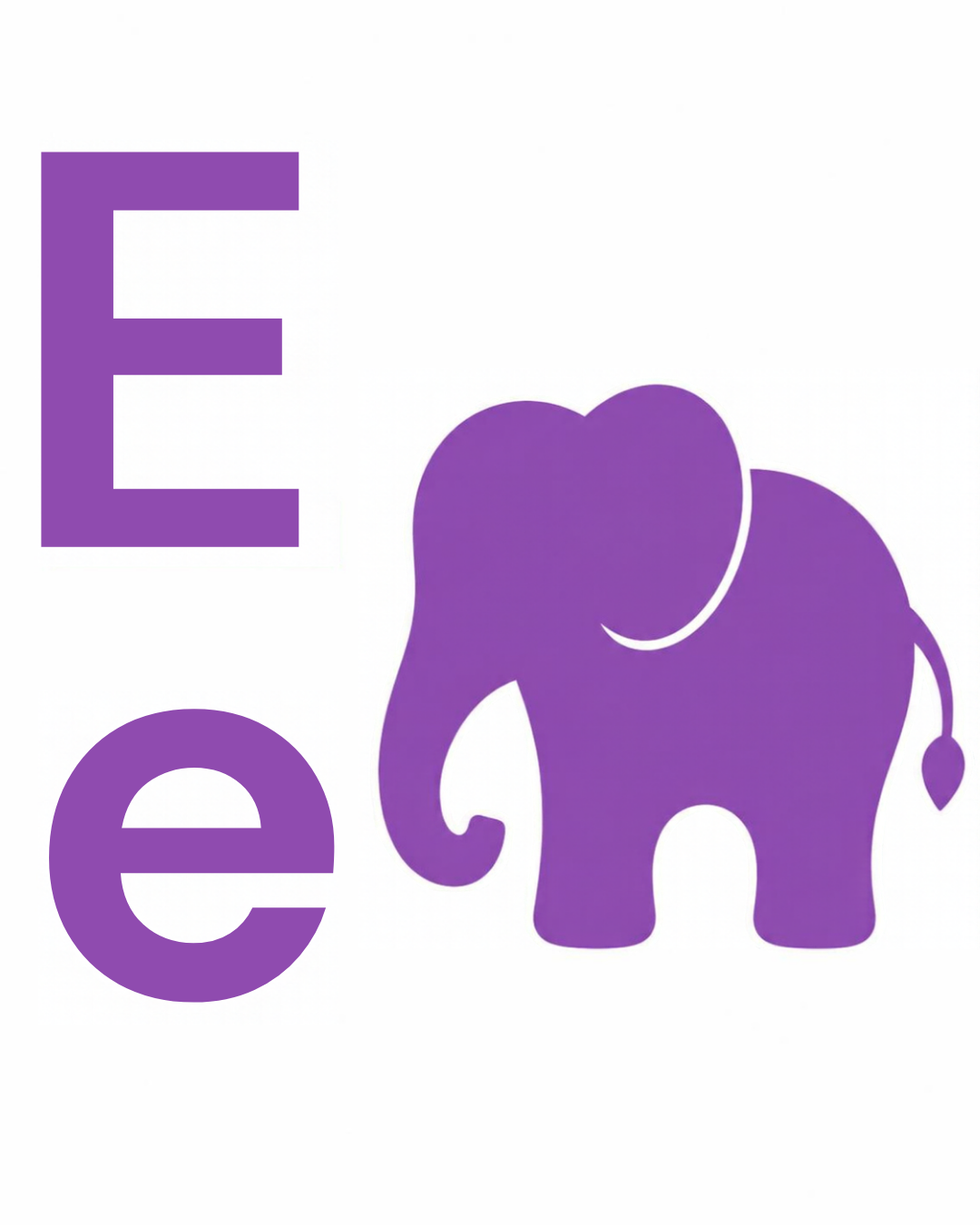 Object card for the letter E: the elephant as a bold flat-colour picture on a white card, from the Kiddo School alphabet