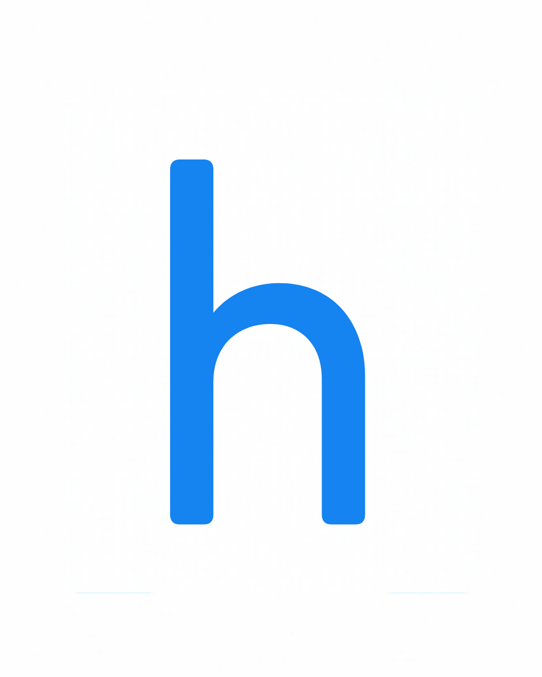 Lowercase letter card: the little letter h in its own colour on a white card, from the Kiddo School alphabet