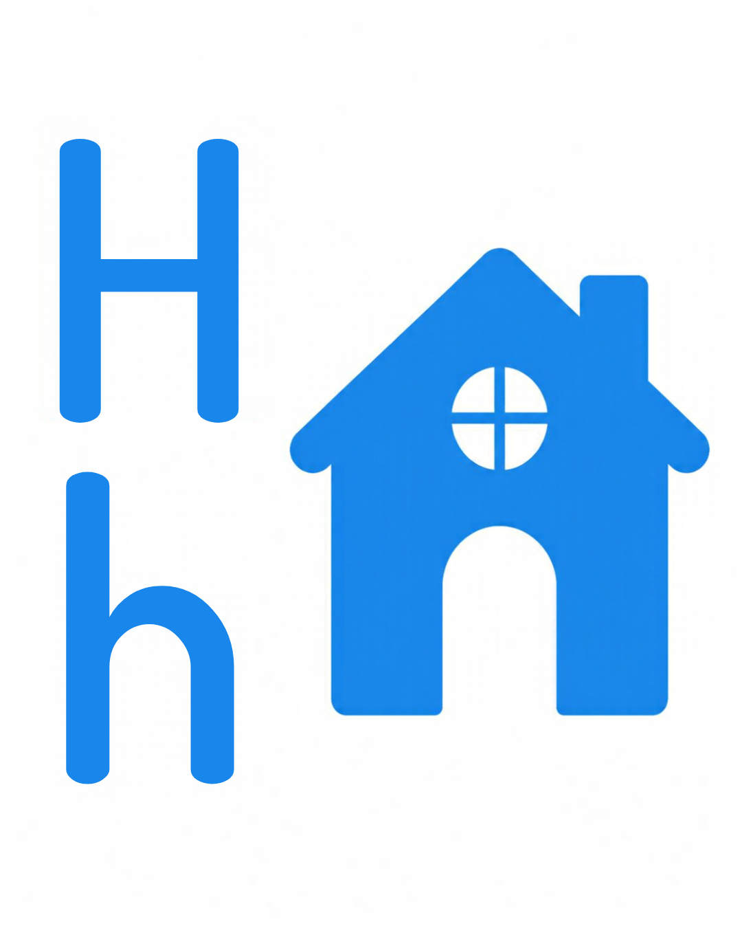 Letter sound card for H: big H, little h and the house together on a white card, from the Kiddo School alphabet