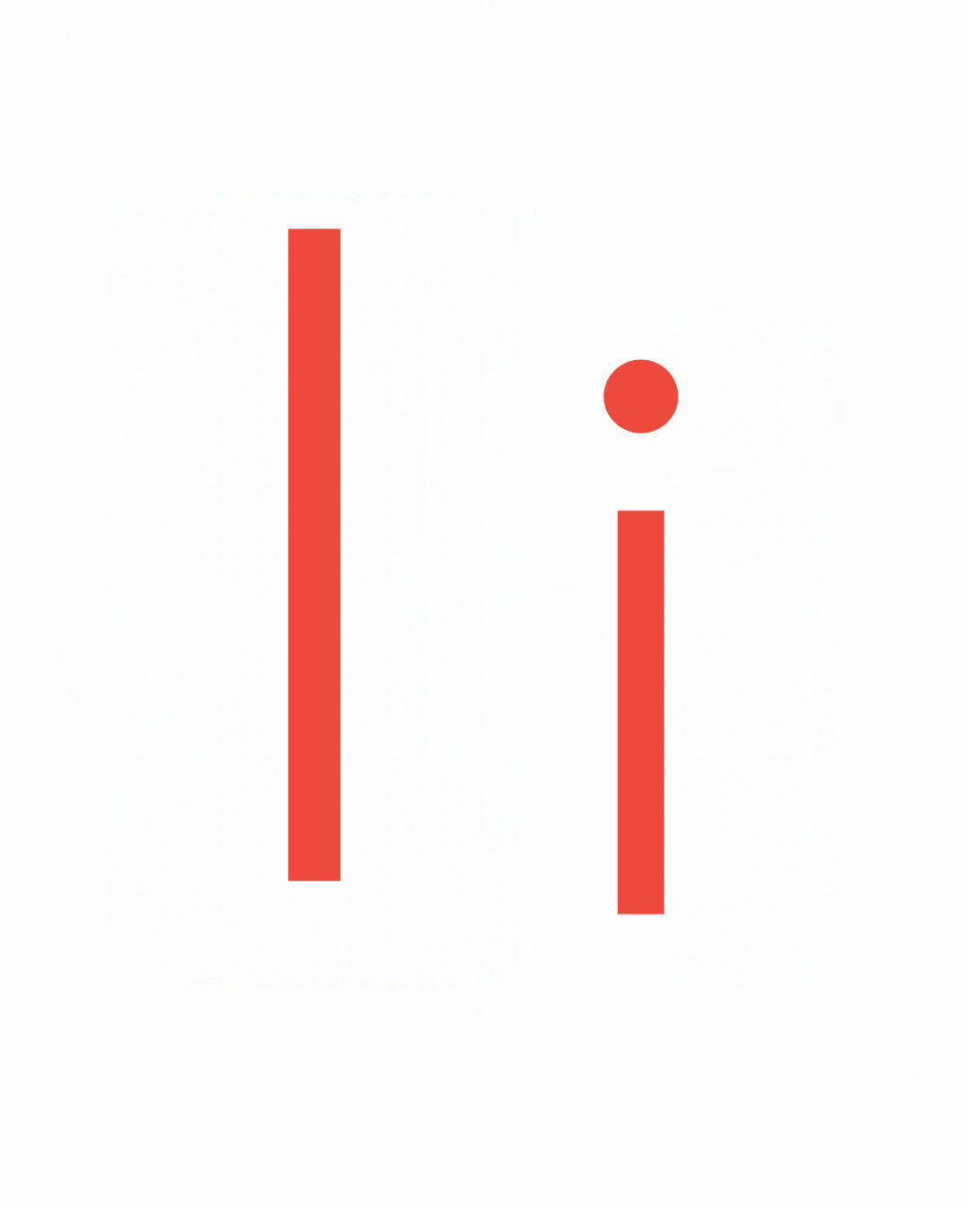 Big and little letter card: I and i together on a white card, from the Kiddo School alphabet