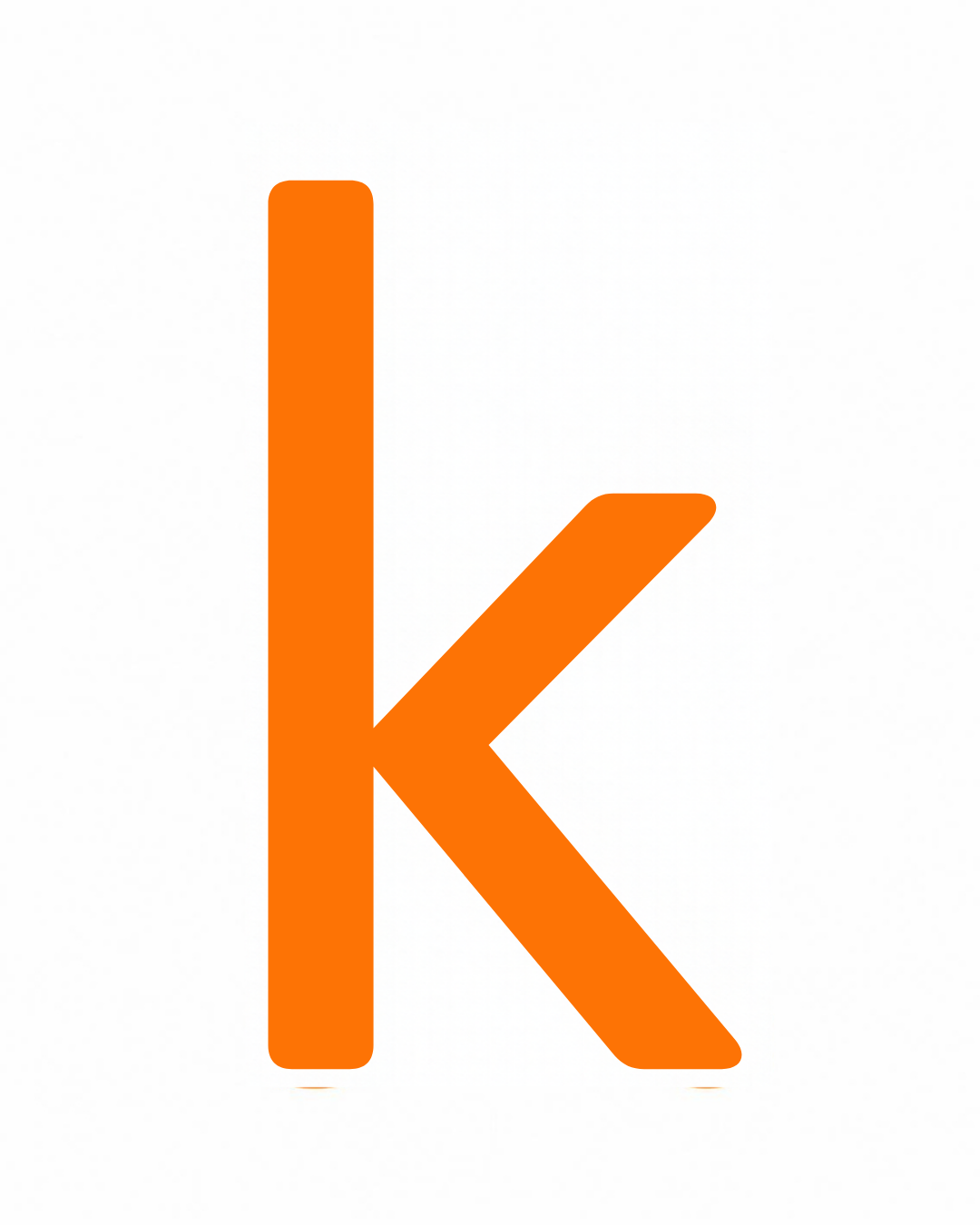 Lowercase letter card: the little letter k in its own colour on a white card, from the Kiddo School alphabet