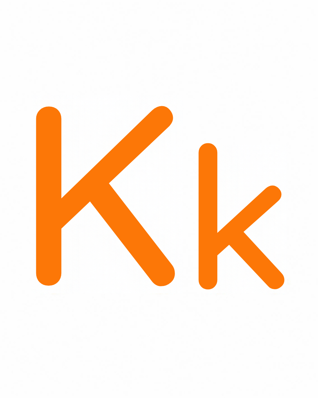 Big and little letter card: K and k together on a white card, from the Kiddo School alphabet