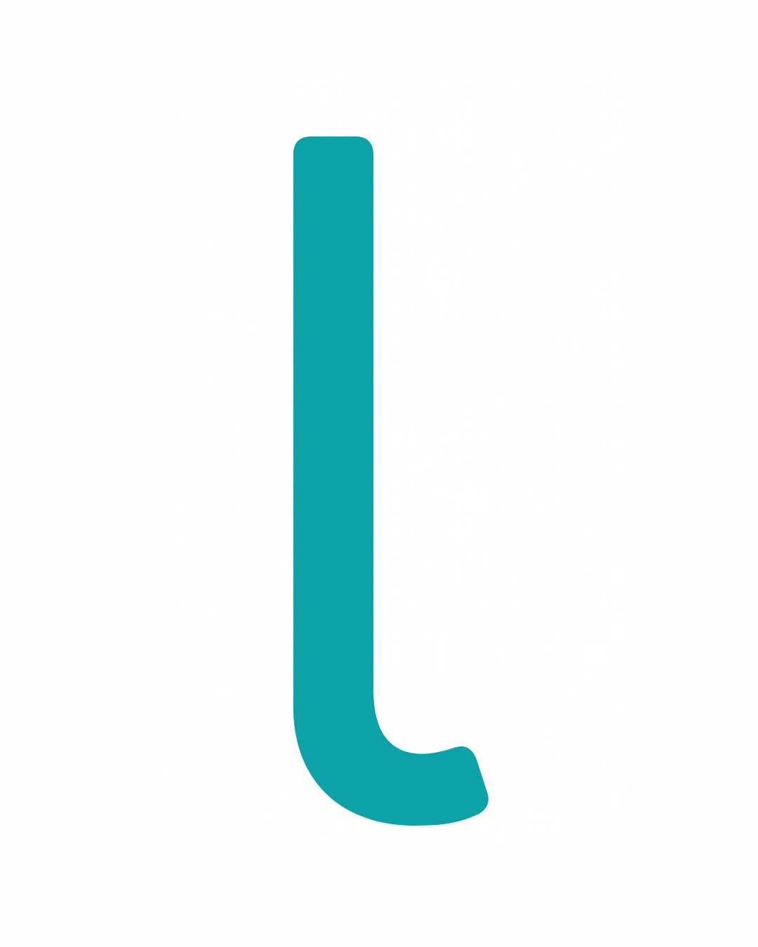 Lowercase letter card: the little letter l in its own colour on a white card, from the Kiddo School alphabet