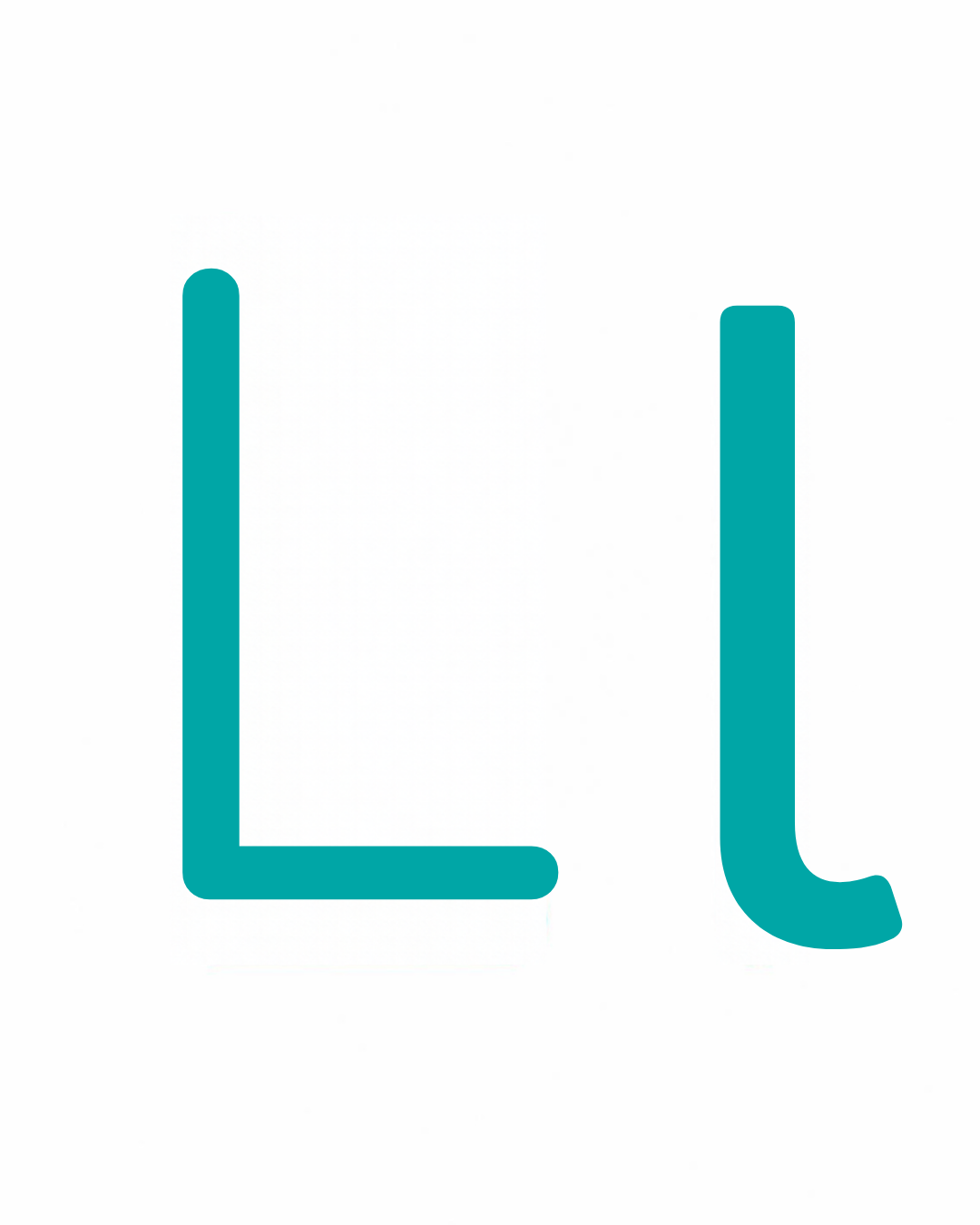Big and little letter card: L and l together on a white card, from the Kiddo School alphabet