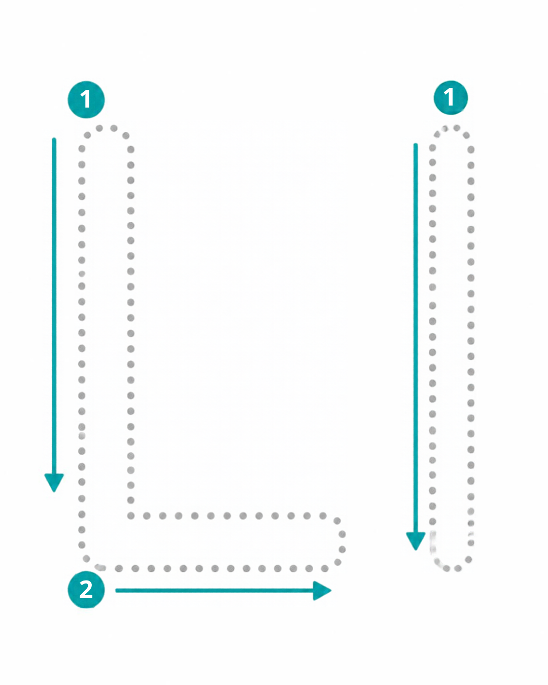 Letter tracing card for L: dotted L and l with numbered stroke arrows, from the Kiddo School alphabet