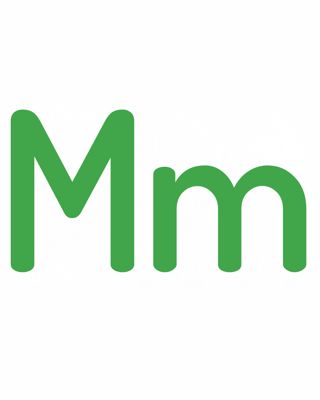 Big and little letter card: M and m together on a white card, from the Kiddo School alphabet