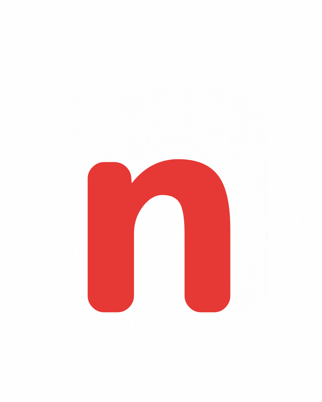 Lowercase letter card: the little letter n in its own colour on a white card, from the Kiddo School alphabet