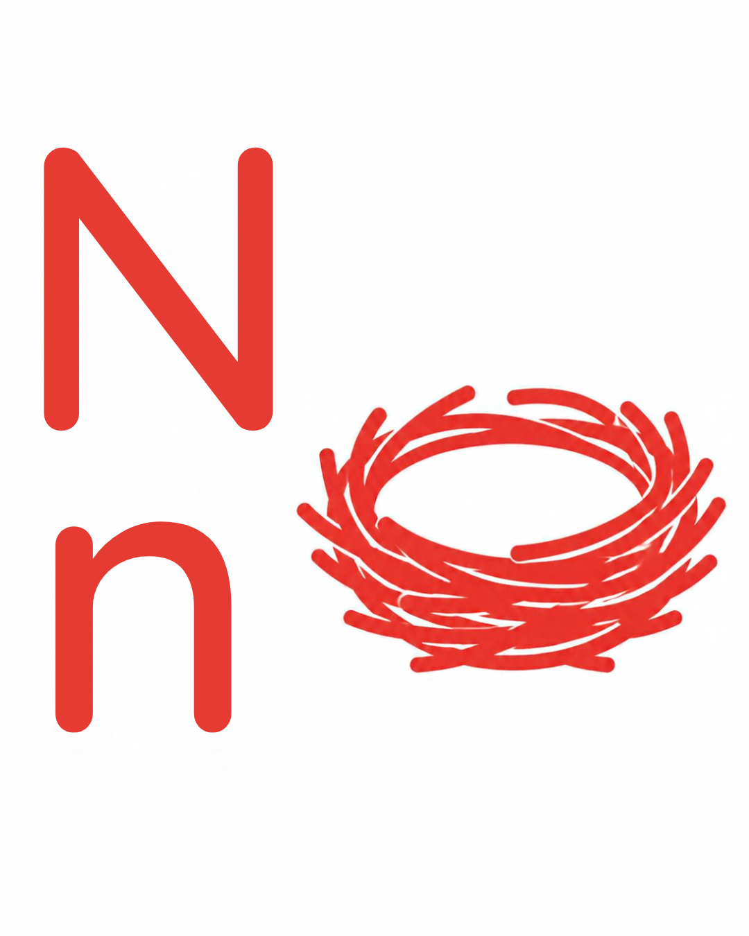 Letter sound card for N: big N, little n and the nest together on a white card, from the Kiddo School alphabet