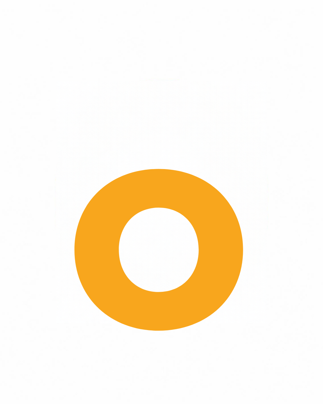Lowercase letter card: the little letter o in its own colour on a white card, from the Kiddo School alphabet