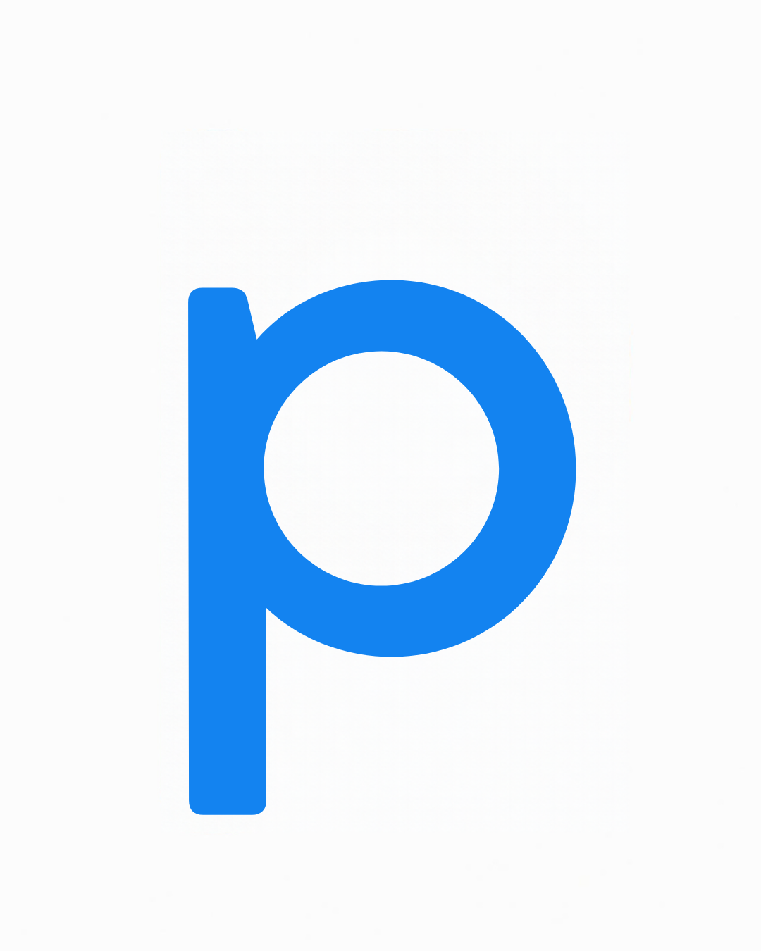 Lowercase letter card: the little letter p in its own colour on a white card, from the Kiddo School alphabet