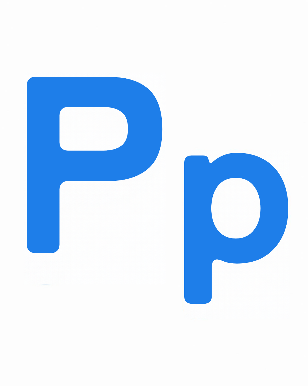 Big and little letter card: P and p together on a white card, from the Kiddo School alphabet