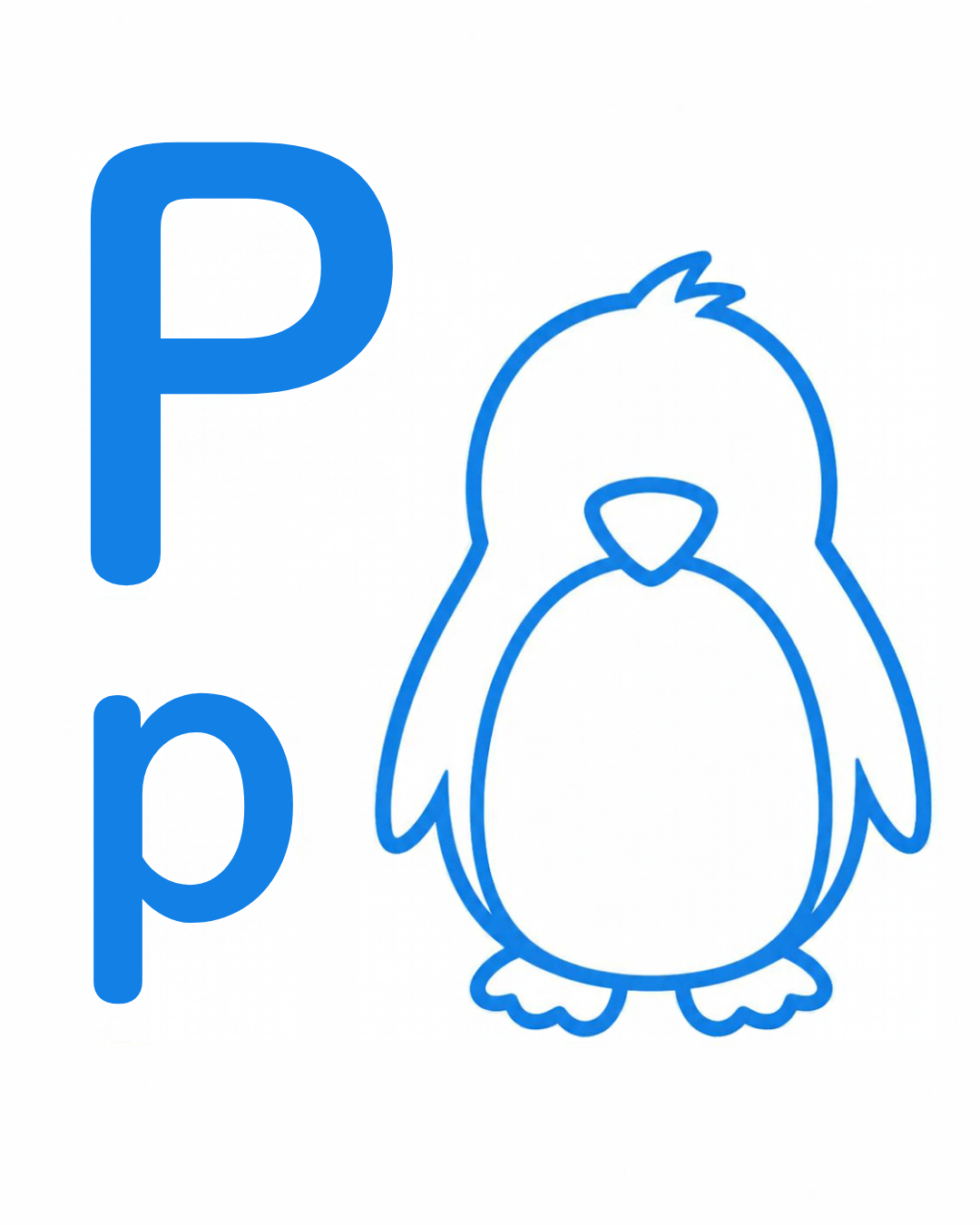Letter sound card for P: big P, little p and the pig together on a white card, from the Kiddo School alphabet