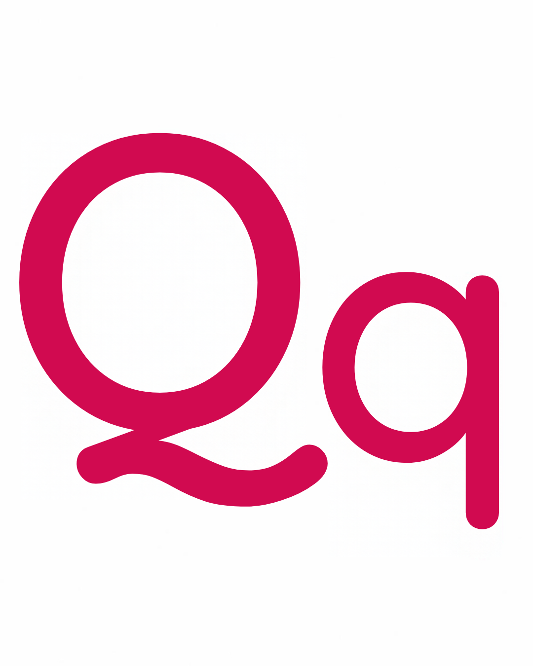 Big and little letter card: Q and q together on a white card, from the Kiddo School alphabet