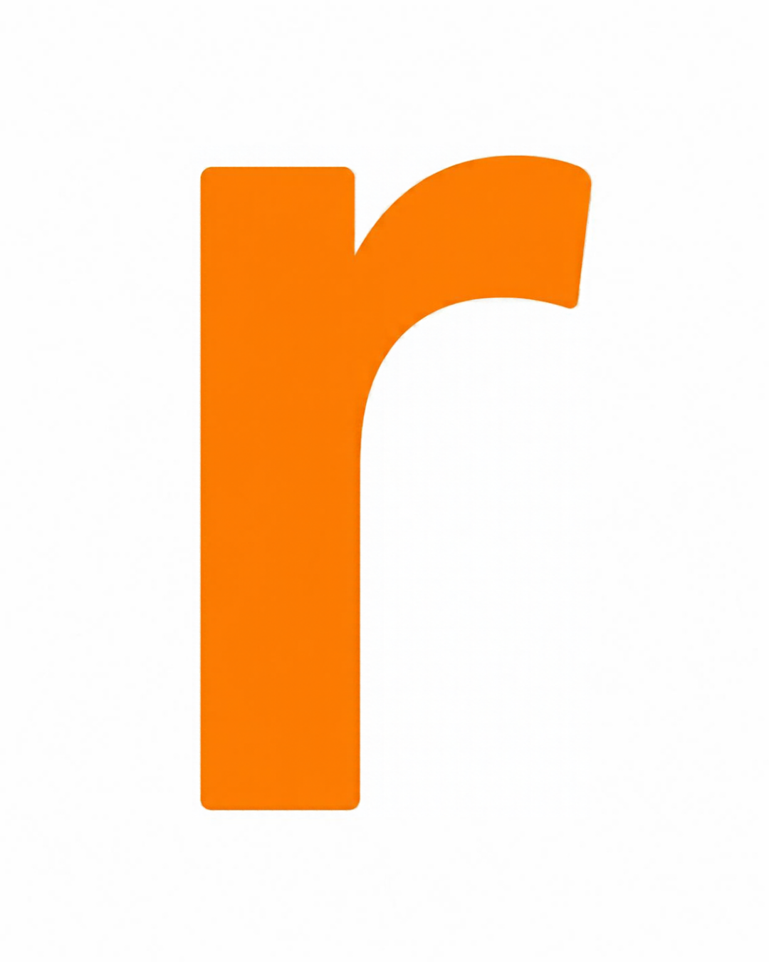 Lowercase letter card: the little letter r in its own colour on a white card, from the Kiddo School alphabet