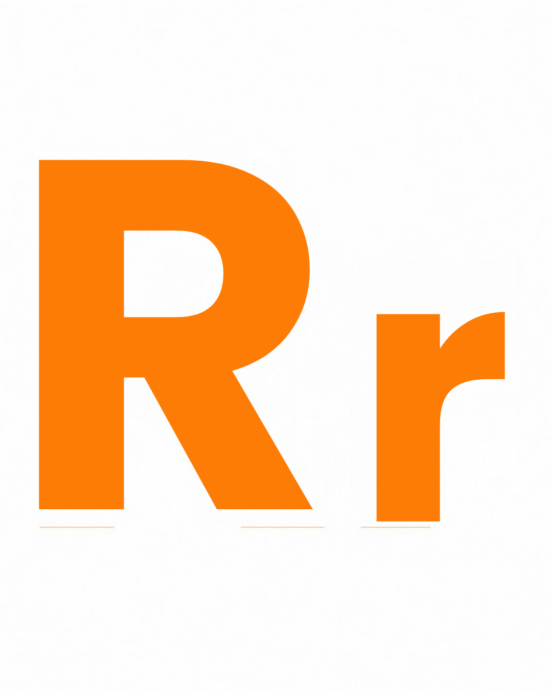 Big and little letter card: R and r together on a white card, from the Kiddo School alphabet