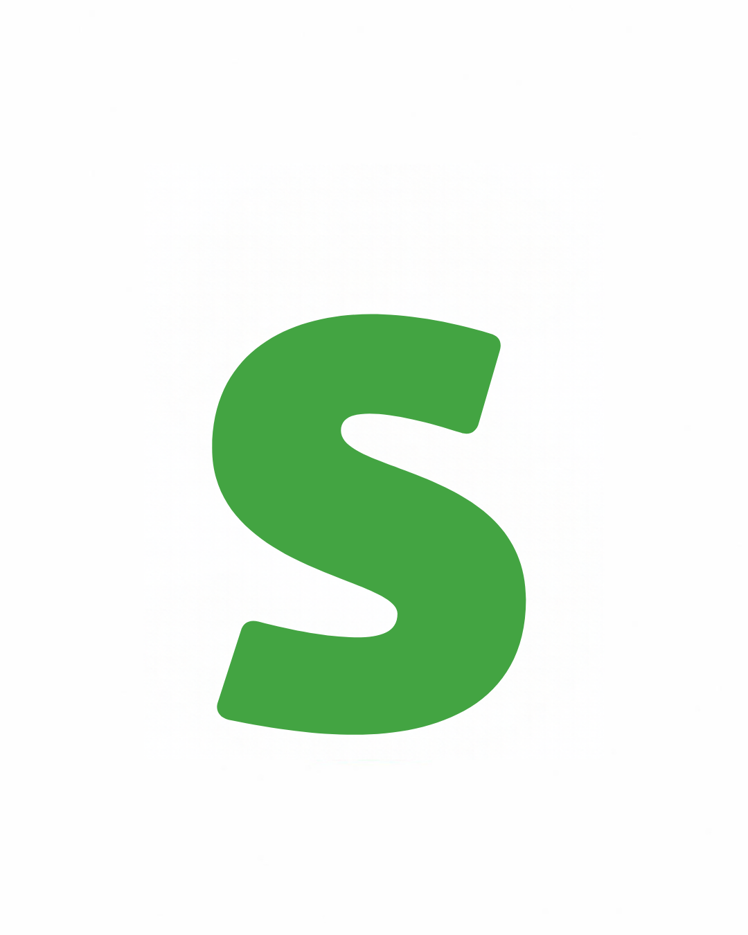 Lowercase letter card: the little letter s in its own colour on a white card, from the Kiddo School alphabet