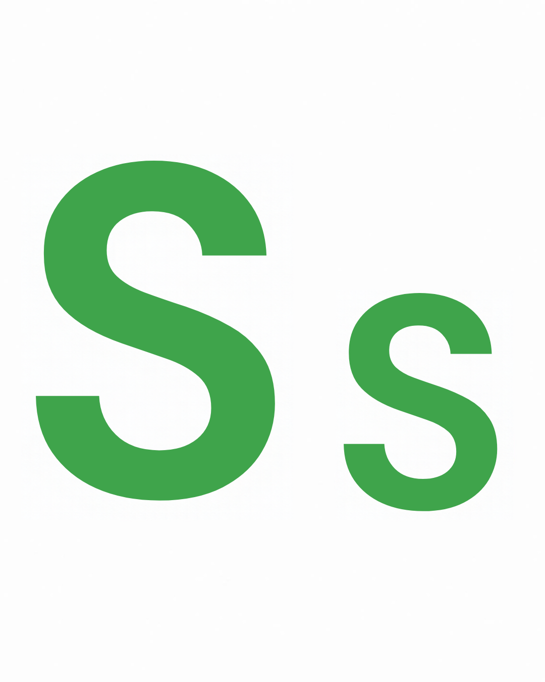 Big and little letter card: S and s together on a white card, from the Kiddo School alphabet