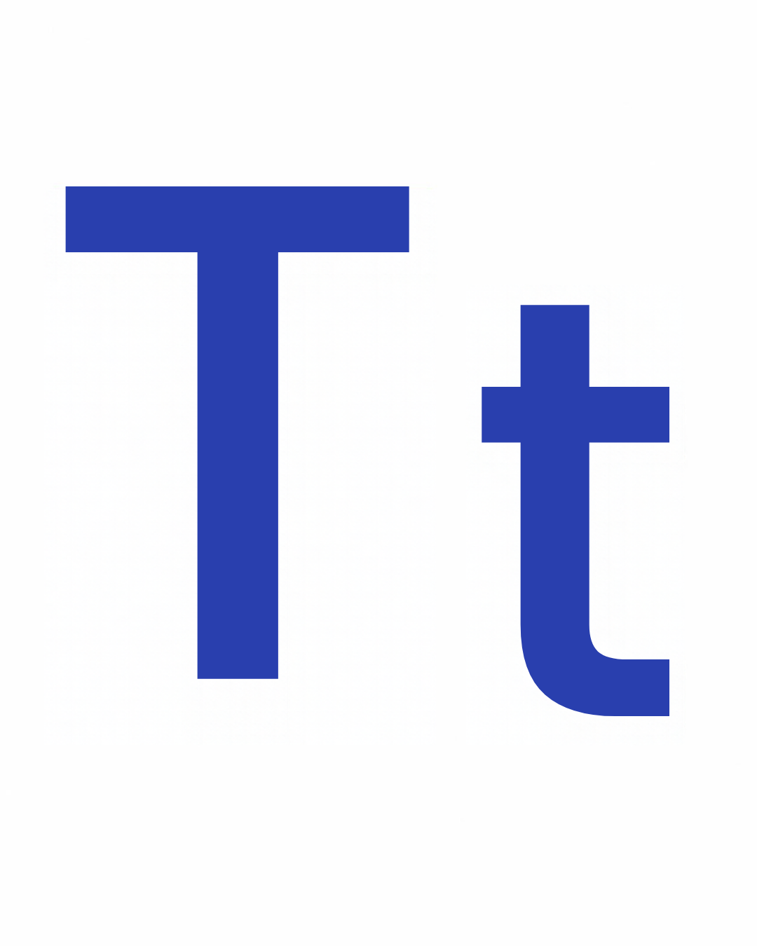 Big and little letter card: T and t together on a white card, from the Kiddo School alphabet