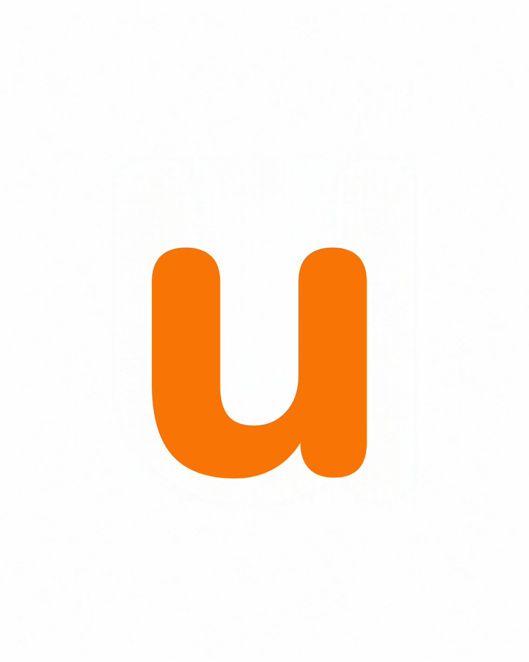 Lowercase letter card: the little letter u in its own colour on a white card, from the Kiddo School alphabet