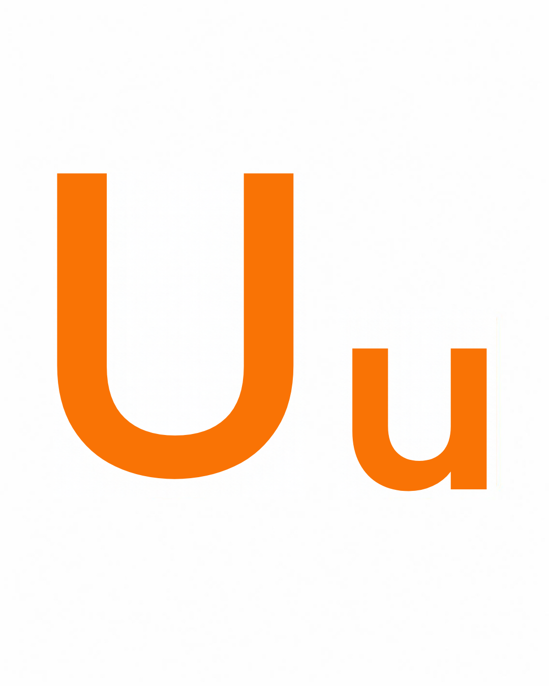 Big and little letter card: U and u together on a white card, from the Kiddo School alphabet