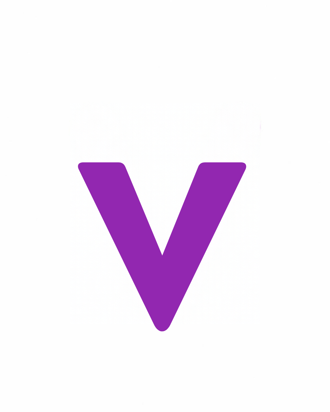 Lowercase letter card: the little letter v in its own colour on a white card, from the Kiddo School alphabet