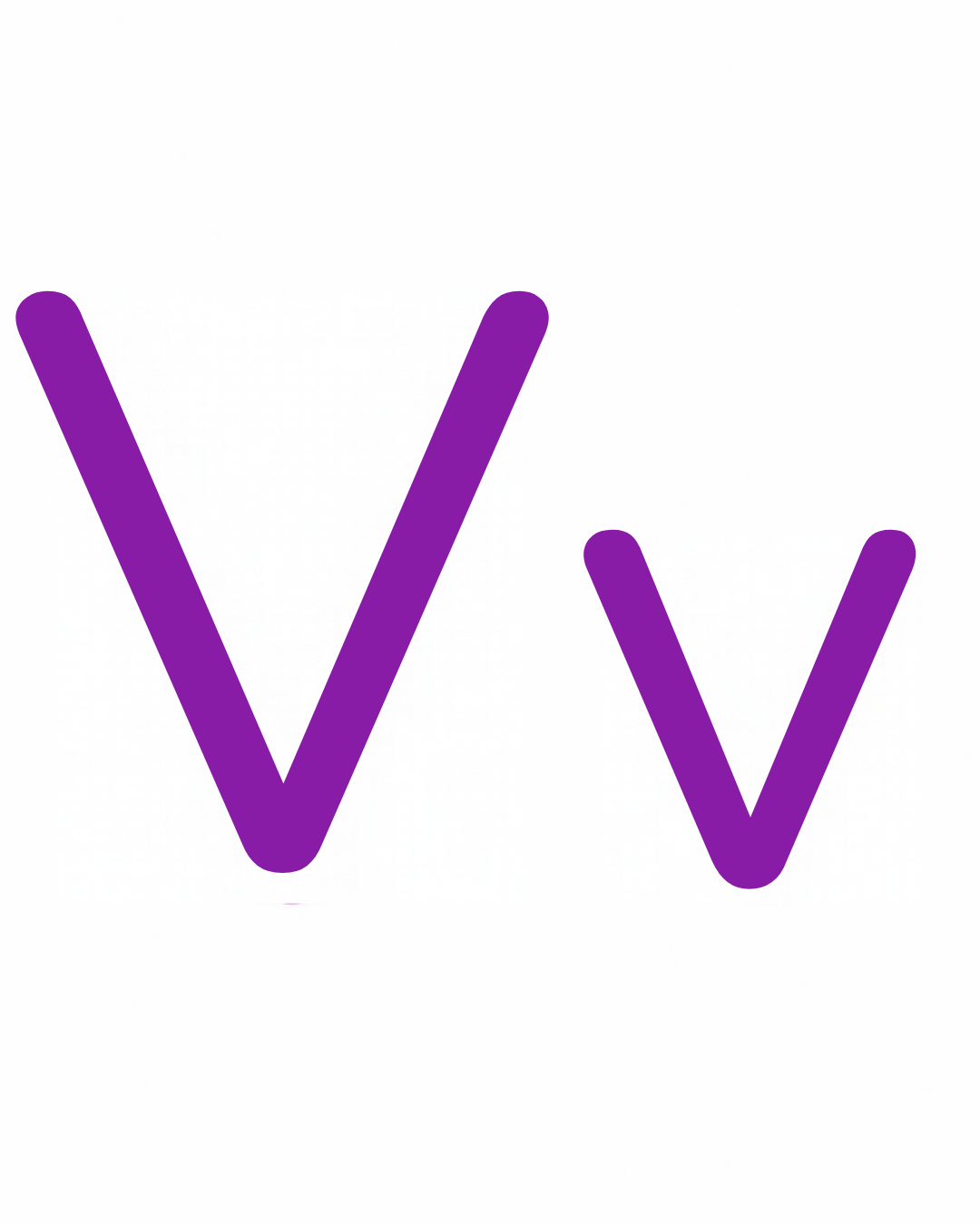 Big and little letter card: V and v together on a white card, from the Kiddo School alphabet